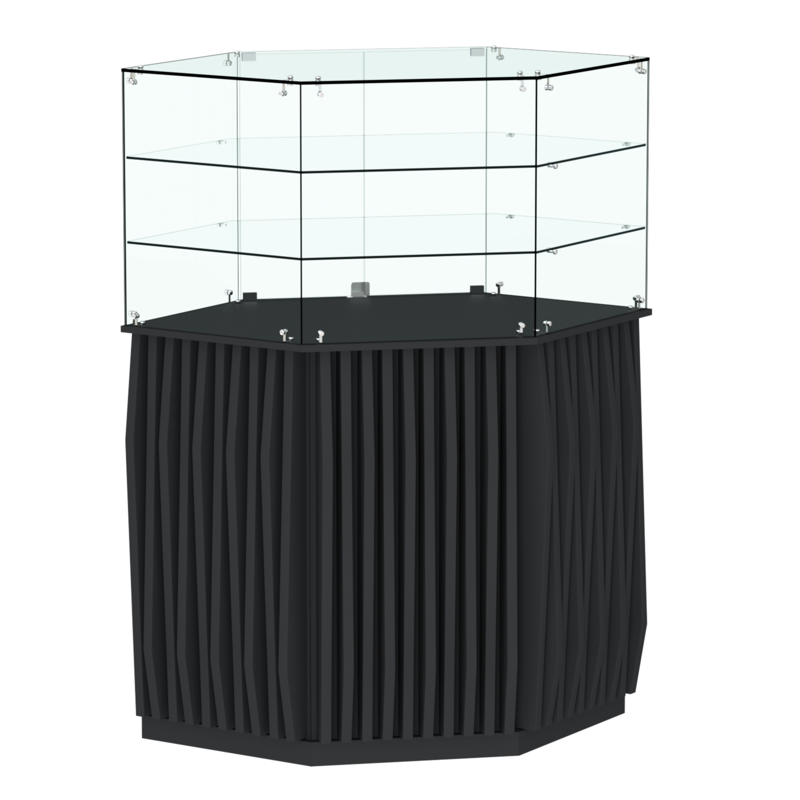 Торговый прилавок шестигранный с планками и двумя полками ОРНАМЕНТ №8 Черный