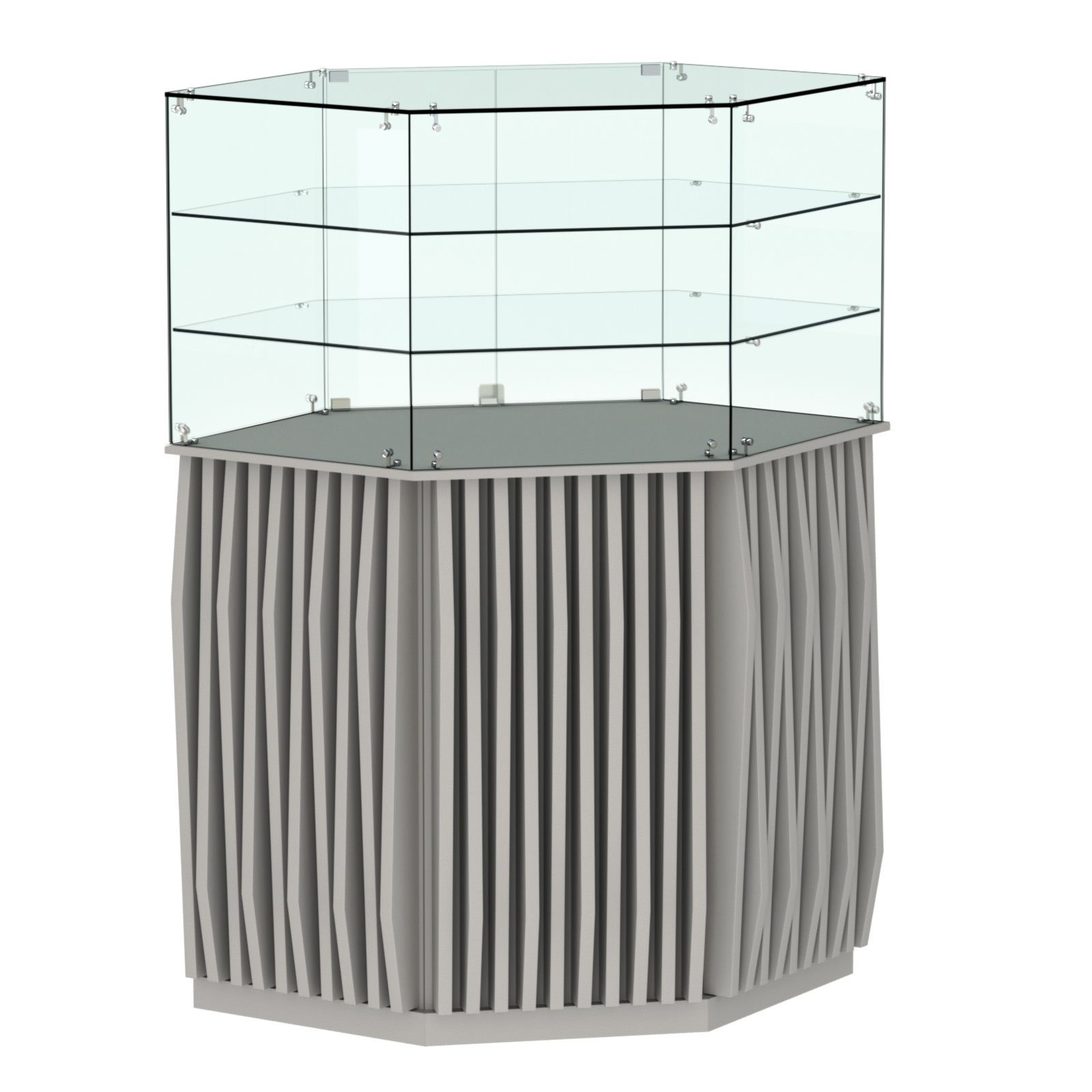 Торговый прилавок шестигранный с планками и двумя полками ОРНАМЕНТ №8 Серый