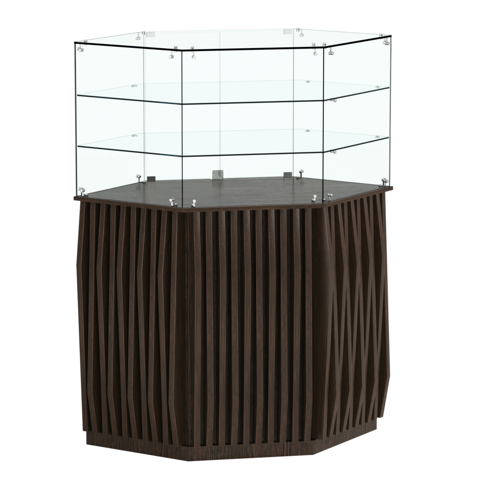 Торговый прилавок шестигранный с планками и двумя полками ОРНАМЕНТ №8 Дуб Венге