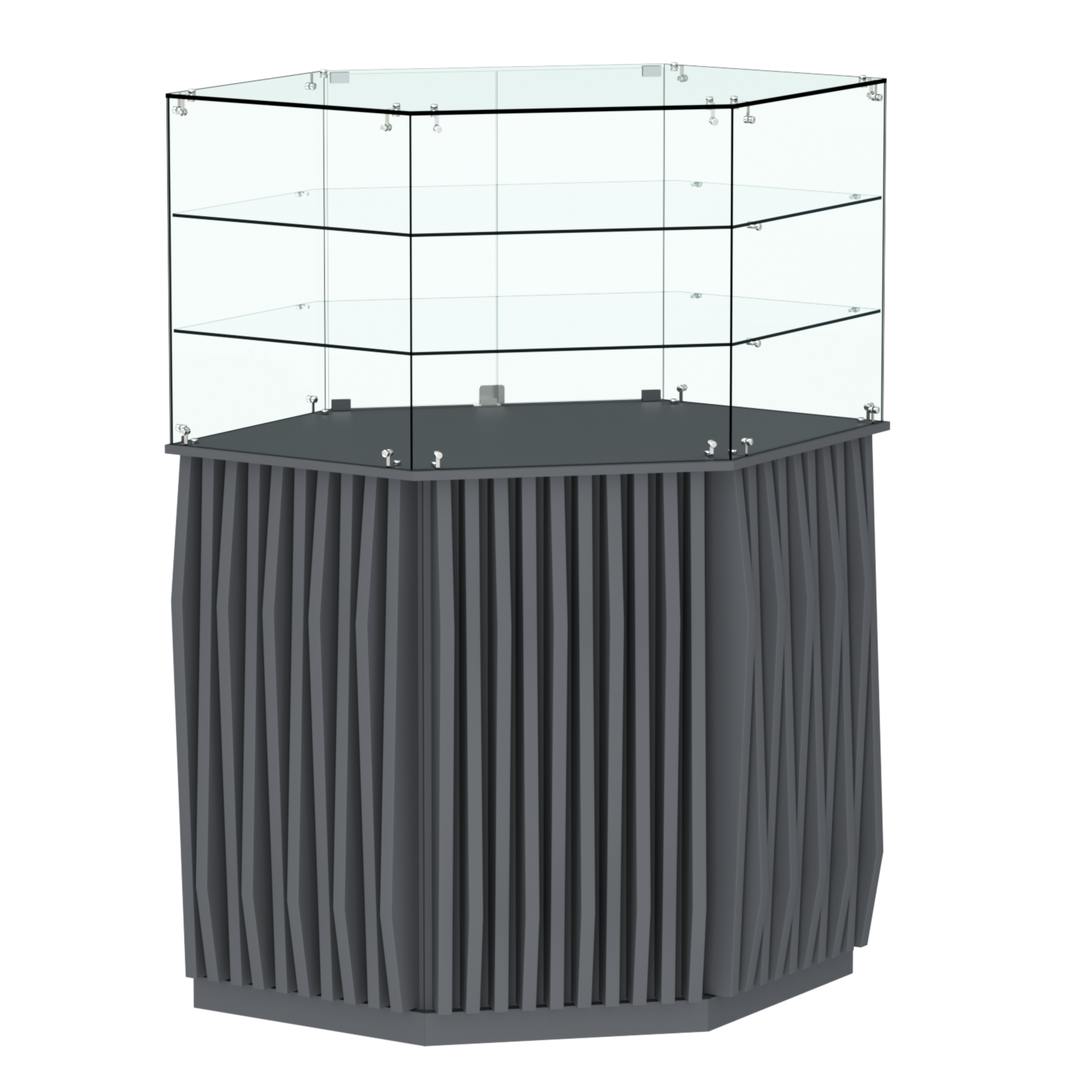 Торговый прилавок шестигранный с планками и двумя полками ОРНАМЕНТ №8 Темно-Серый