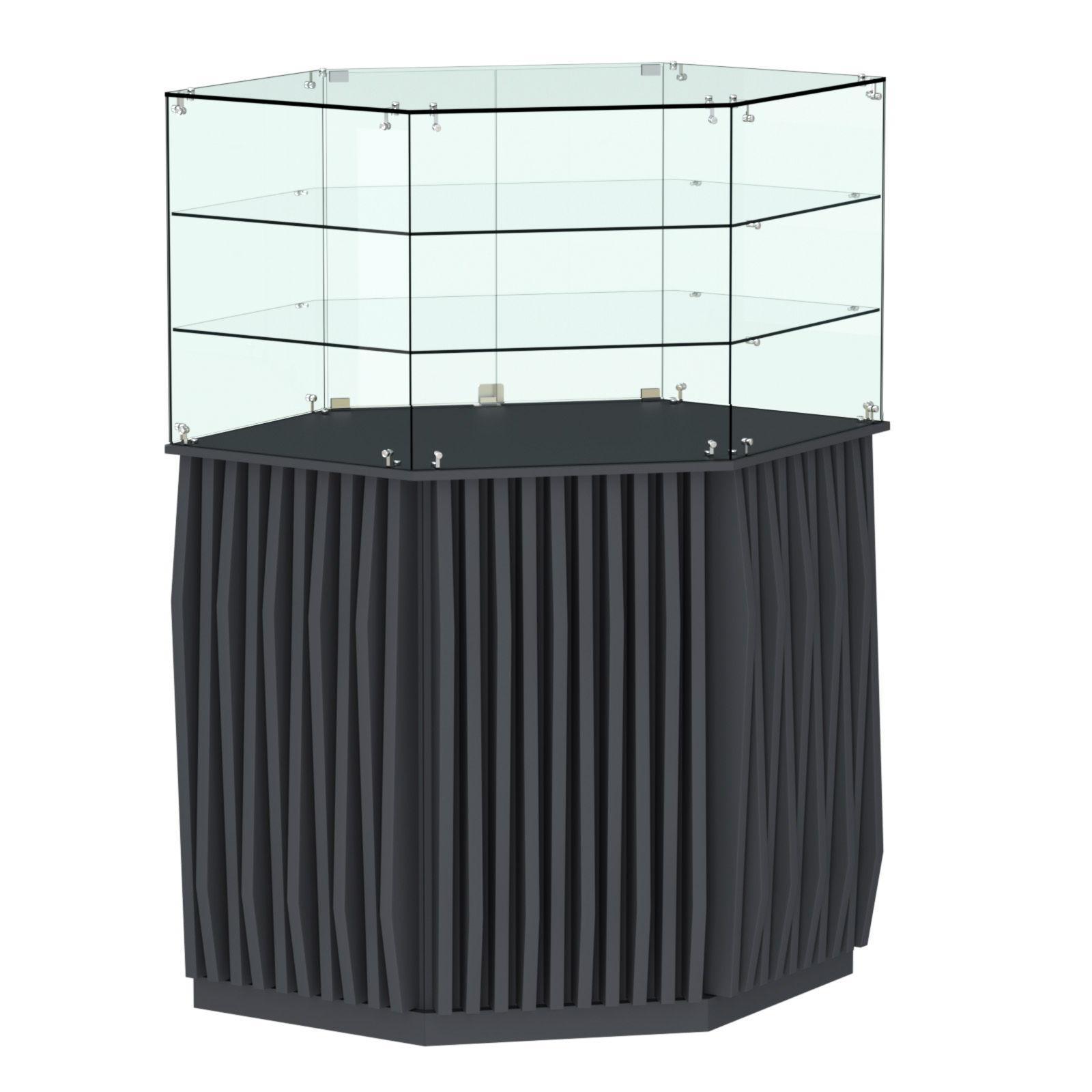 Торговый прилавок шестигранный с планками и двумя полками ОРНАМЕНТ №8 Антрацит