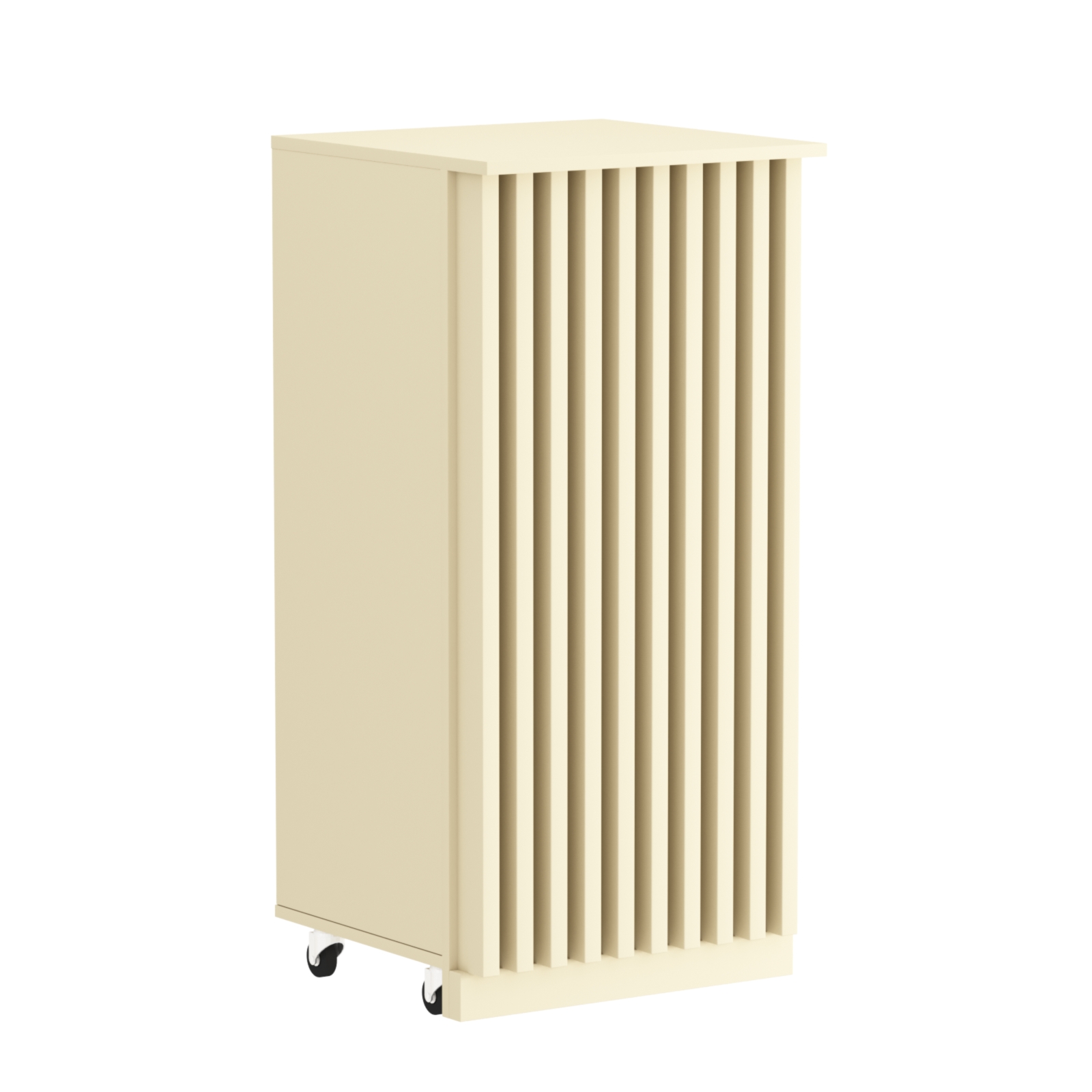 Торговый прилавок под кассу выкатной квадратный с планками серии ОРНАМЕНТ №2 Крем Вайс