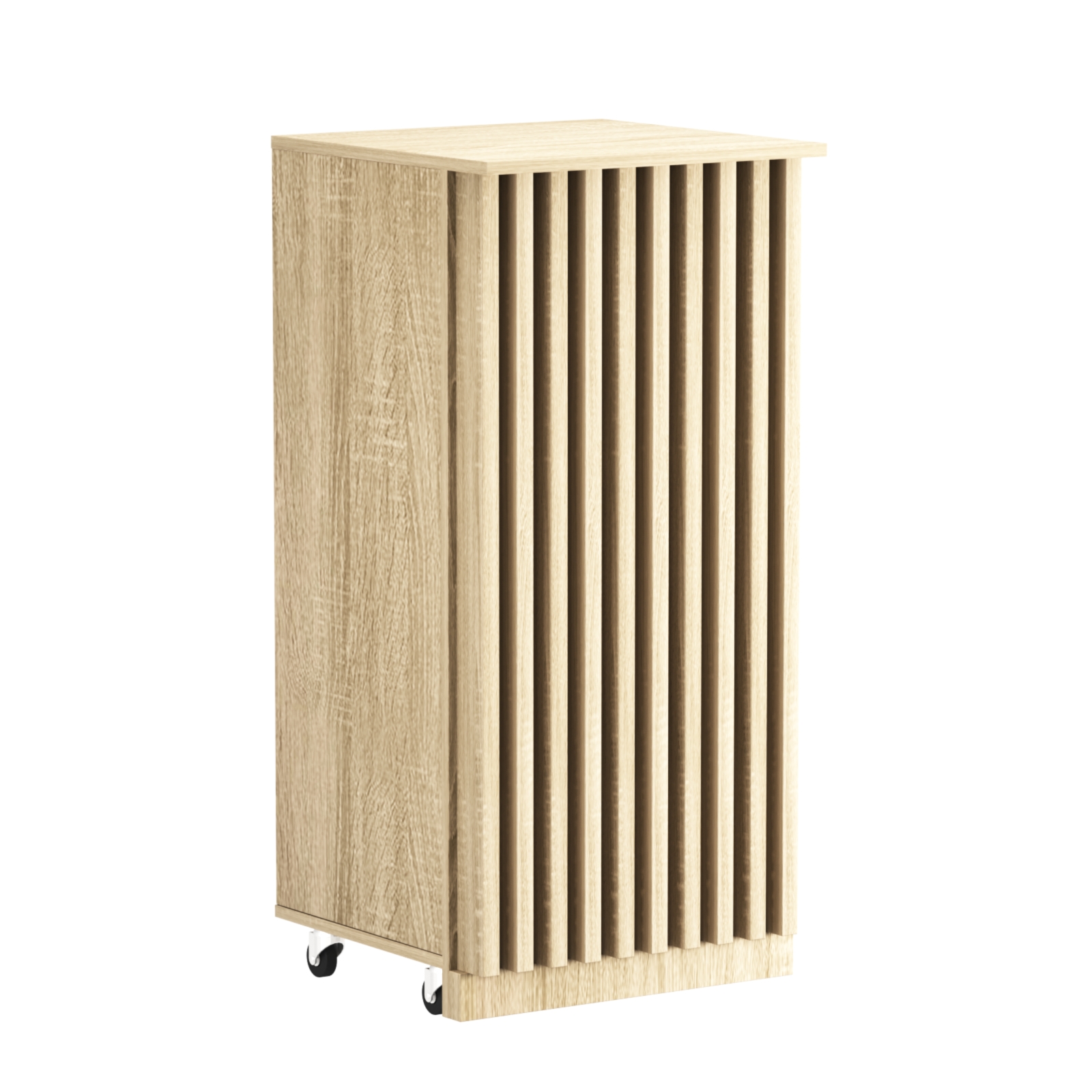 Торговый прилавок под кассу выкатной квадратный с планками серии ОРНАМЕНТ №2 Дуб сонома