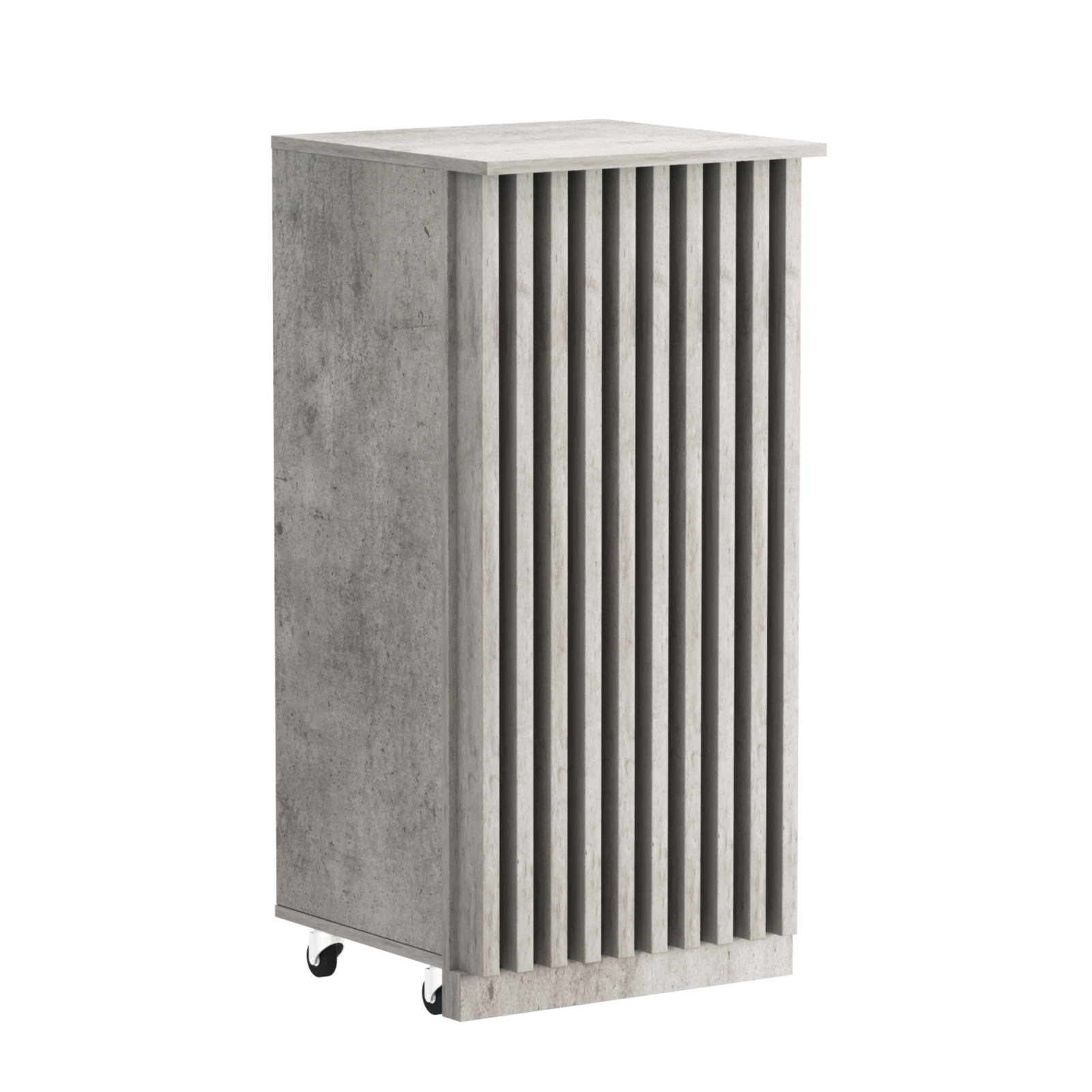 Торговый прилавок под кассу выкатной квадратный с планками серии ОРНАМЕНТ №2 Бетон Чикаго светло-серый F186 ST9