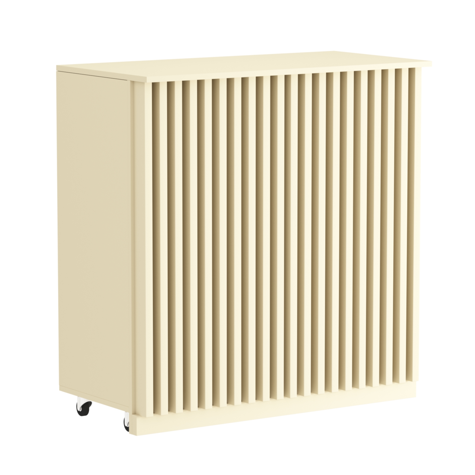 Торговый прилавок под кассу выкатной прямоугольный с планками серии ОРНАМЕНТ №1 Крем Вайс