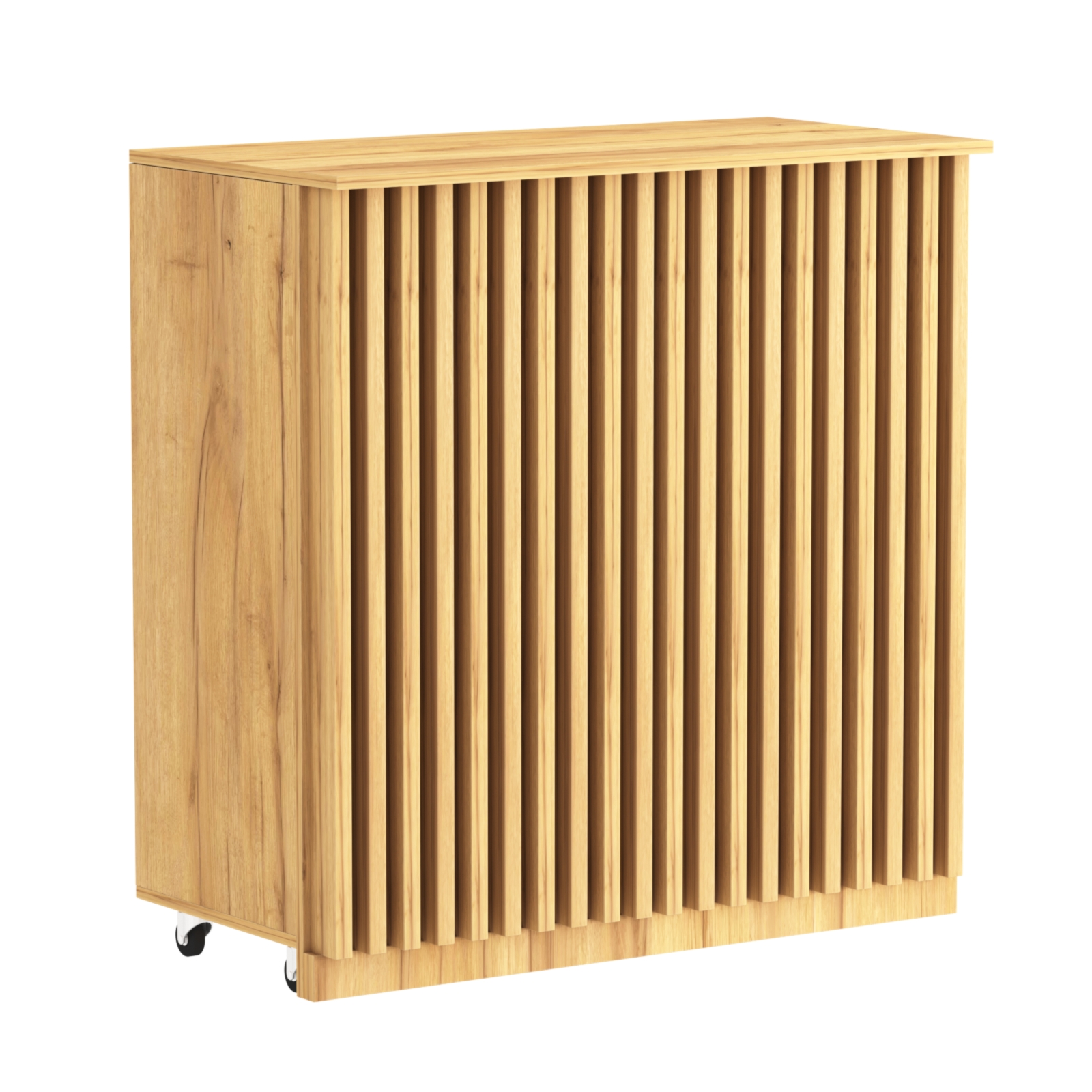 Торговый прилавок под кассу выкатной прямоугольный с планками серии ОРНАМЕНТ №1 Дуб Золотистый