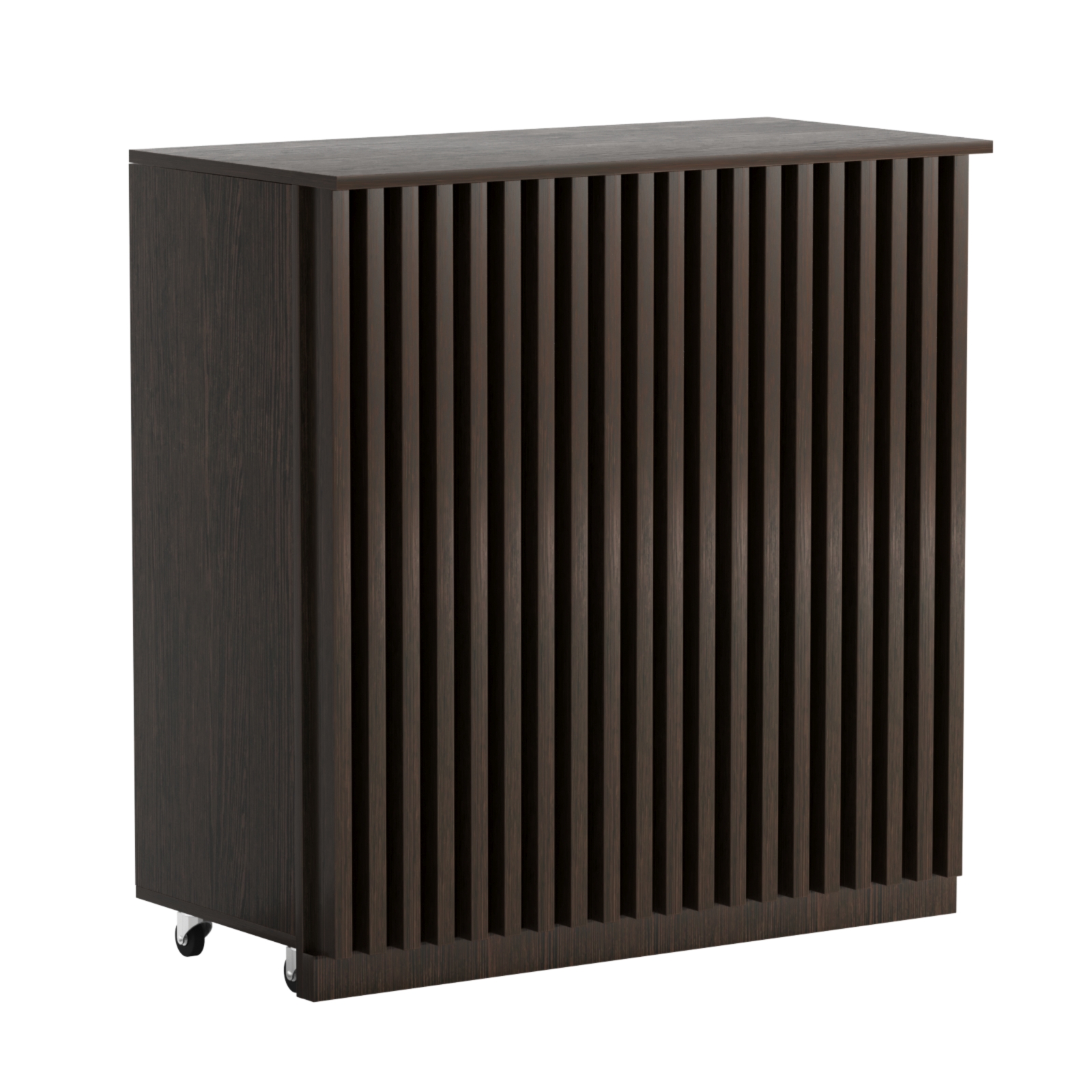 Торговый прилавок под кассу выкатной прямоугольный с планками серии ОРНАМЕНТ №1 Дуб Венге