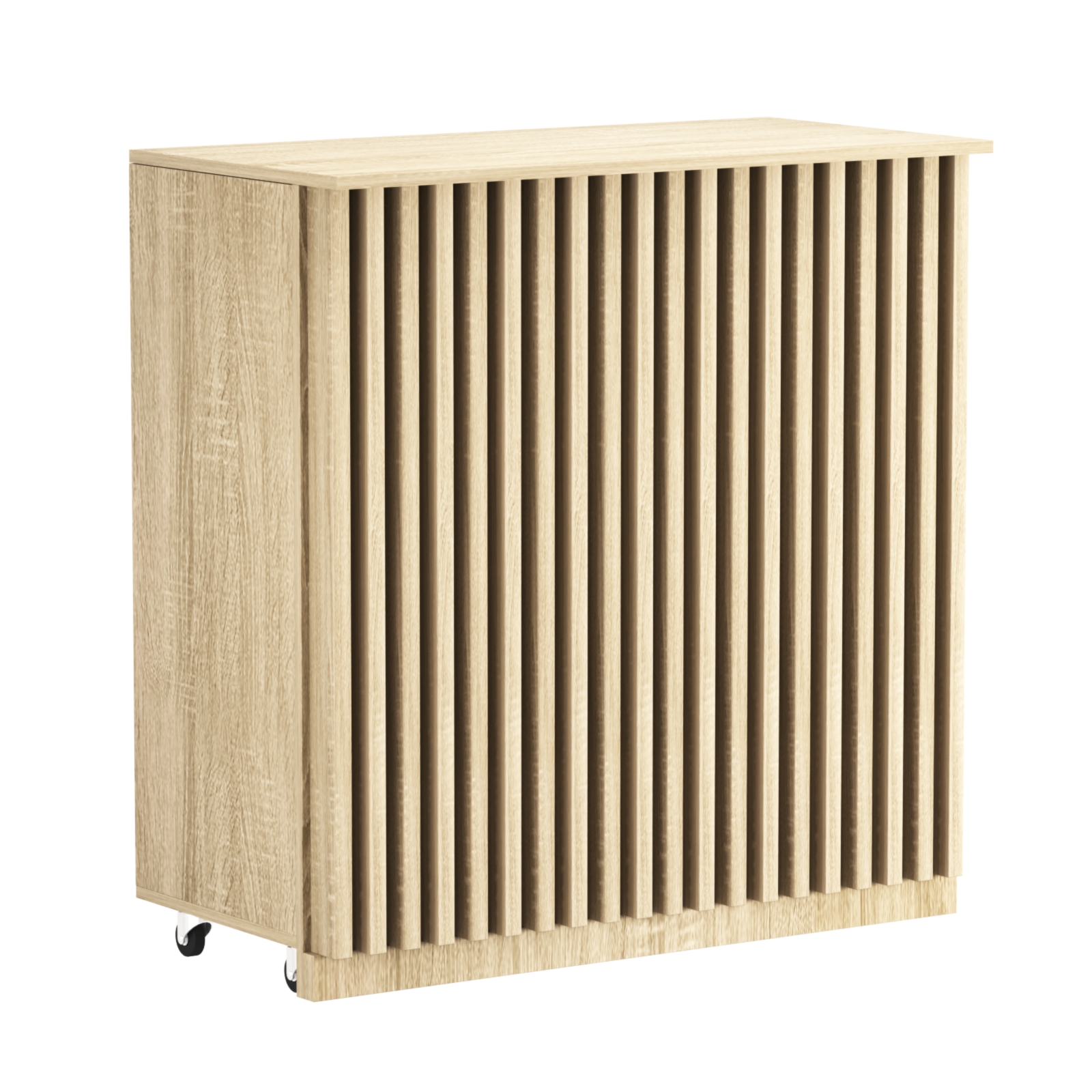 Торговый прилавок под кассу выкатной прямоугольный с планками серии ОРНАМЕНТ №1 Дуб сонома