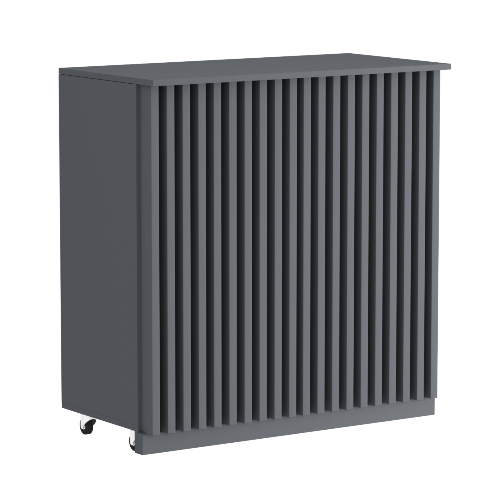 Торговый прилавок под кассу выкатной прямоугольный с планками серии ОРНАМЕНТ №1 Темно-Серый