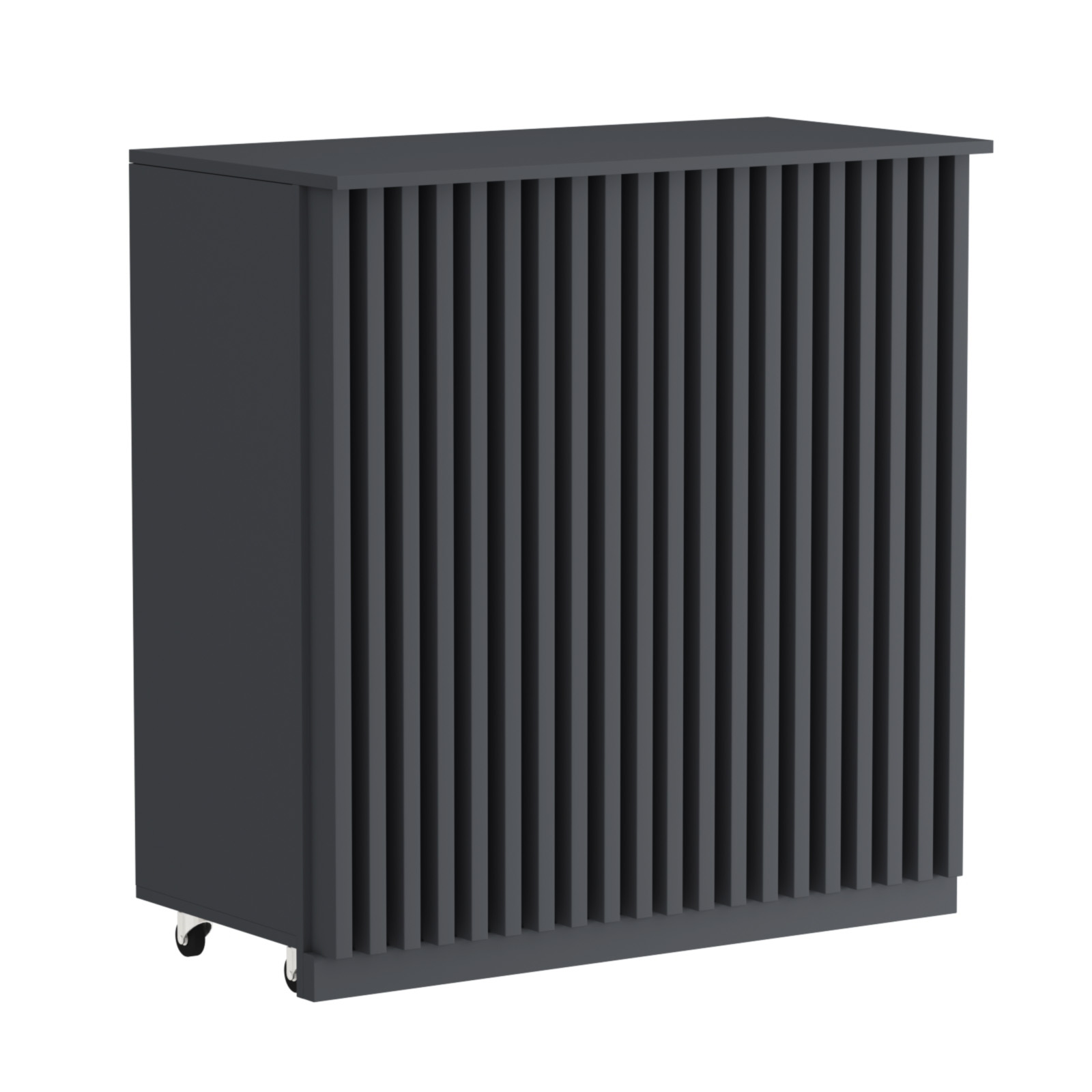 Торговый прилавок под кассу выкатной прямоугольный с планками серии ОРНАМЕНТ №1 Антрацит