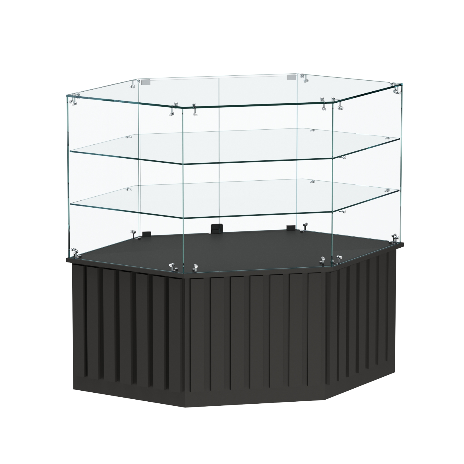 Торговый прилавок низкий шестигранный с планками и двумя полками серии ПРИЛИВ №37 Черный