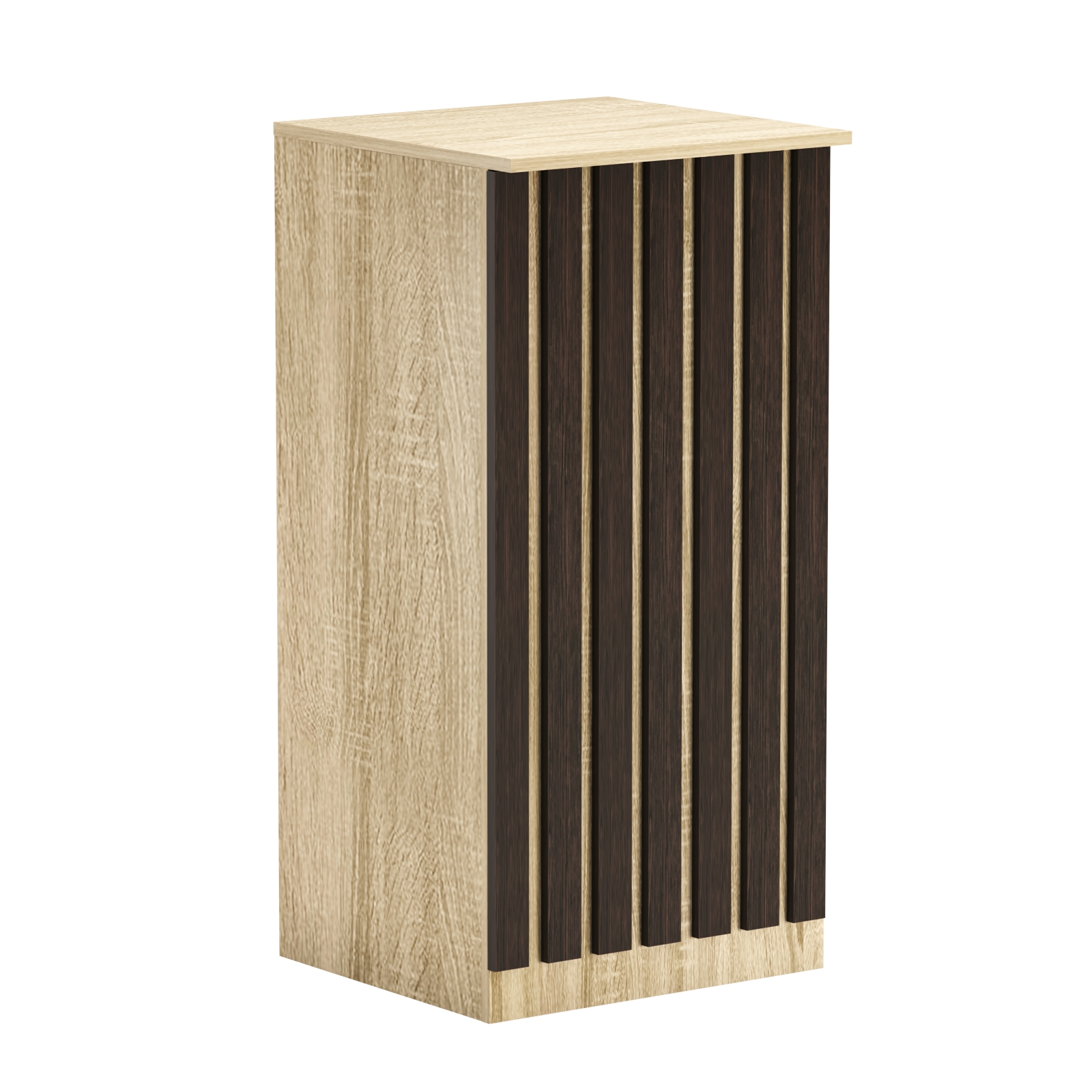 Торговый стол-прилавок квадратный для выдачи товара с планками серии ПРИЛИВ №21 Дуб Сонома + Дуб Венге