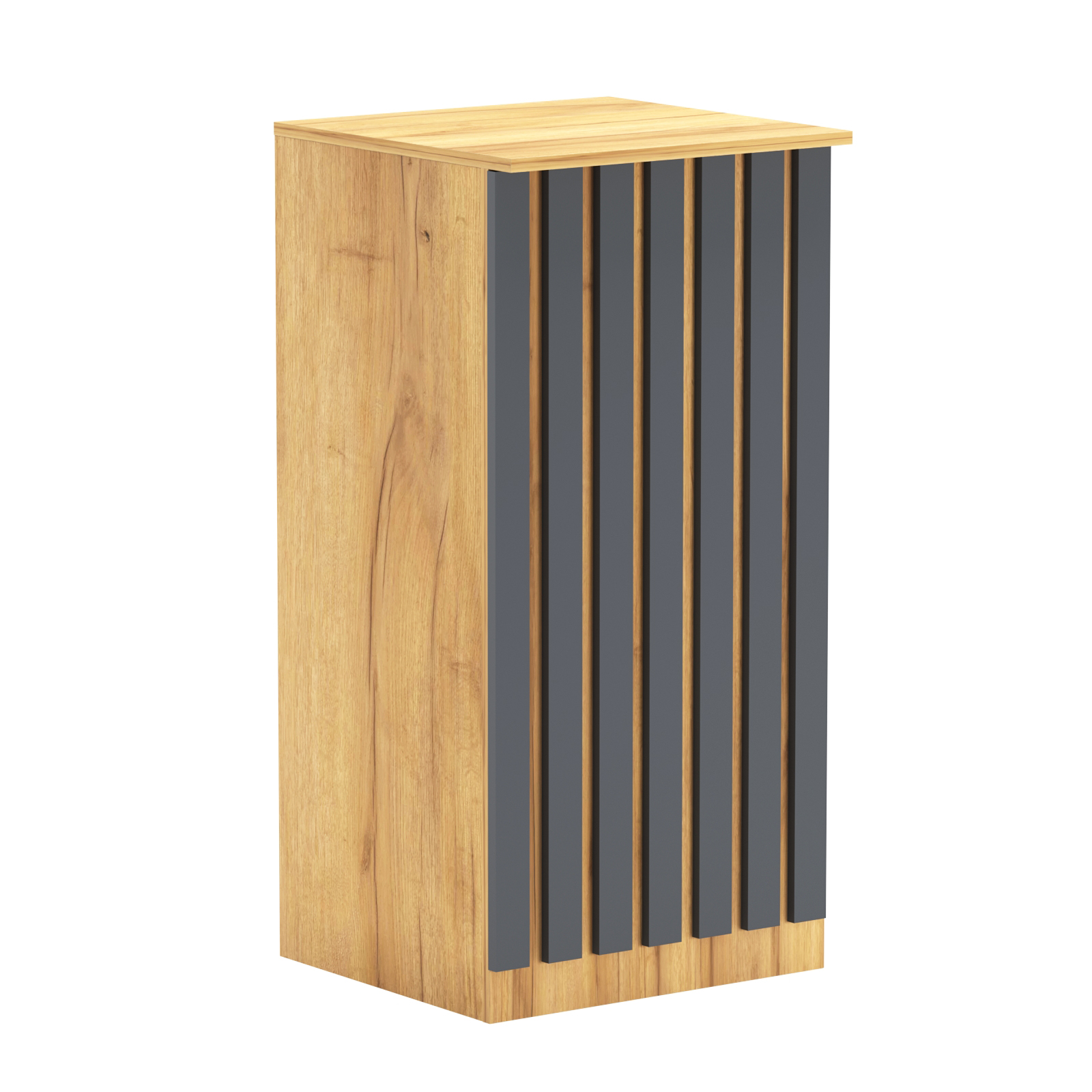 Торговый стол-прилавок квадратный для выдачи товара с планками серии ПРИЛИВ №21 Дуб Золотистый и Темно-Серый