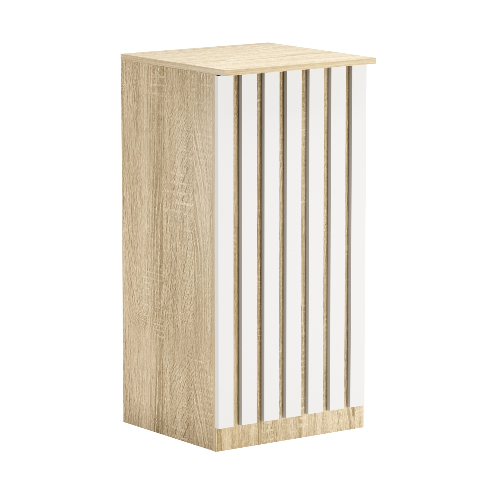 Торговый стол-прилавок квадратный для выдачи товара с планками серии ПРИЛИВ №21 Дуб Сонома + Белый