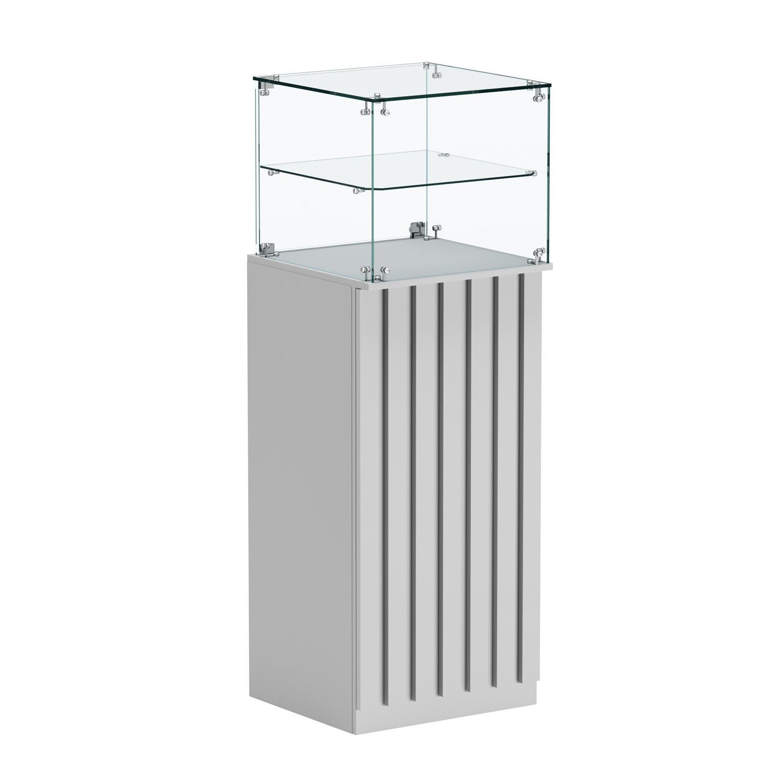 Торговый прилавок высокий квадратный с планками и одной полкой серии ПРИЛИВ №12 Серый