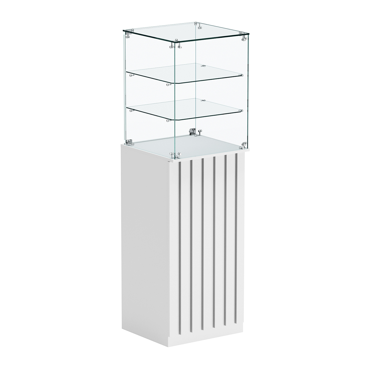 Торговый прилавок высокий квадратный с планками и двумя полками серии ПРИЛИВ №13 Белый