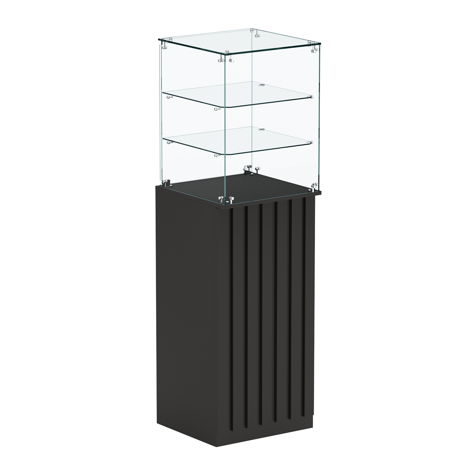 Торговый прилавок высокий квадратный с планками и двумя полками серии ПРИЛИВ №13 Черный