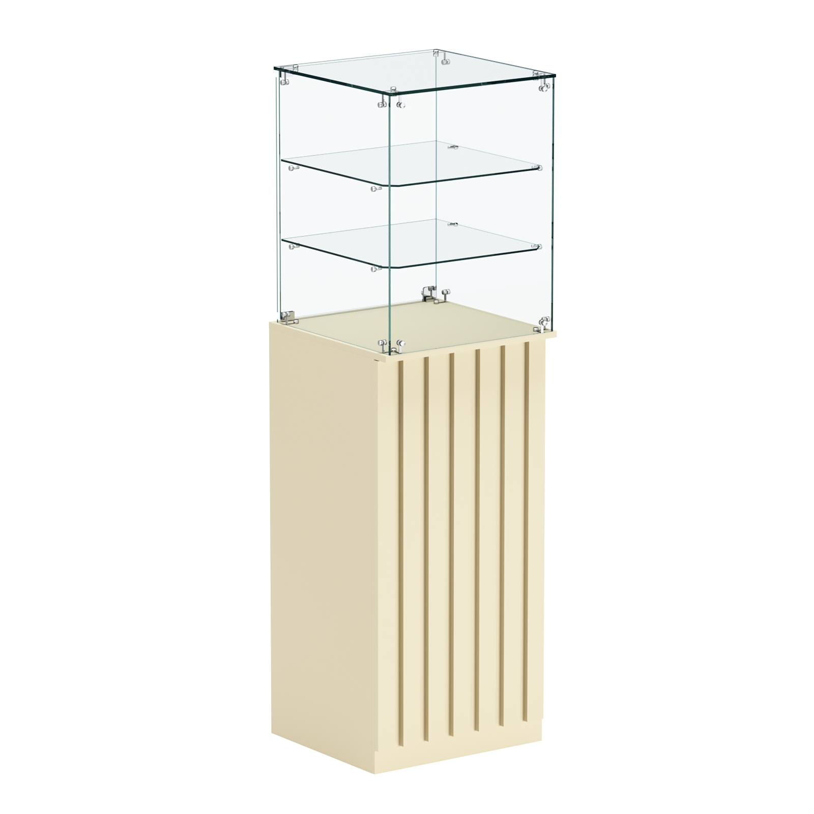 Торговый прилавок высокий квадратный с планками и двумя полками серии ПРИЛИВ №13 Крем Вайс