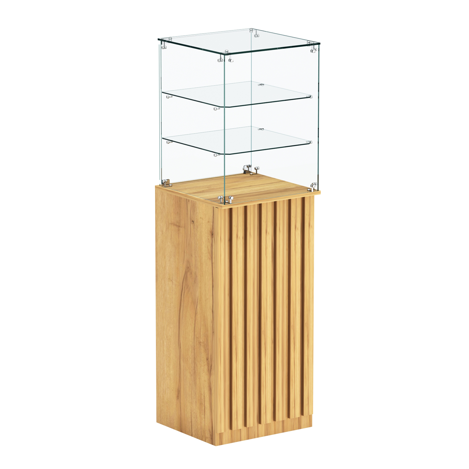 Торговый прилавок высокий квадратный с планками и двумя полками серии ПРИЛИВ №13 Дуб Золотистый