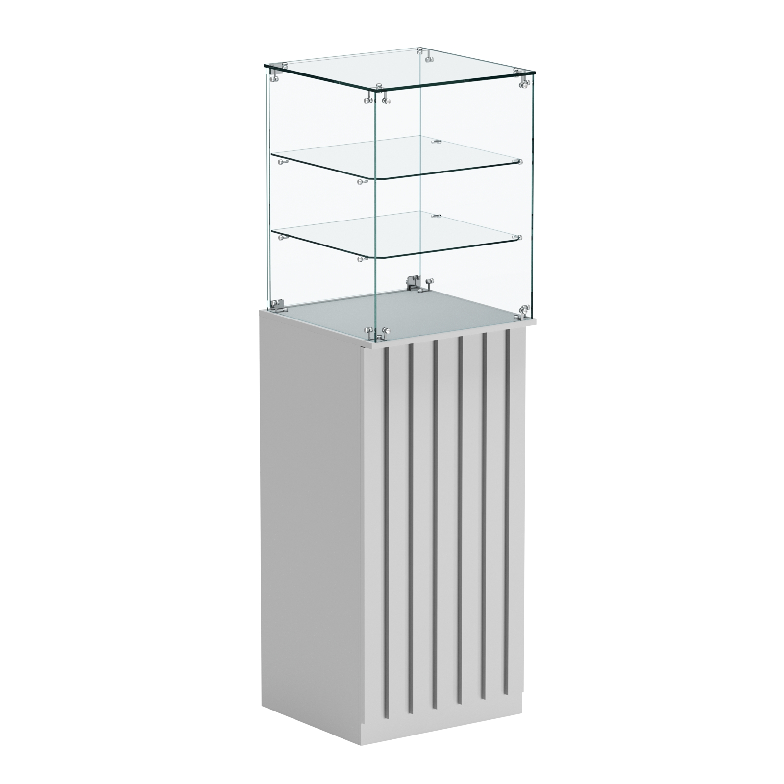 Торговый прилавок высокий квадратный с планками и двумя полками серии ПРИЛИВ №13 Серый