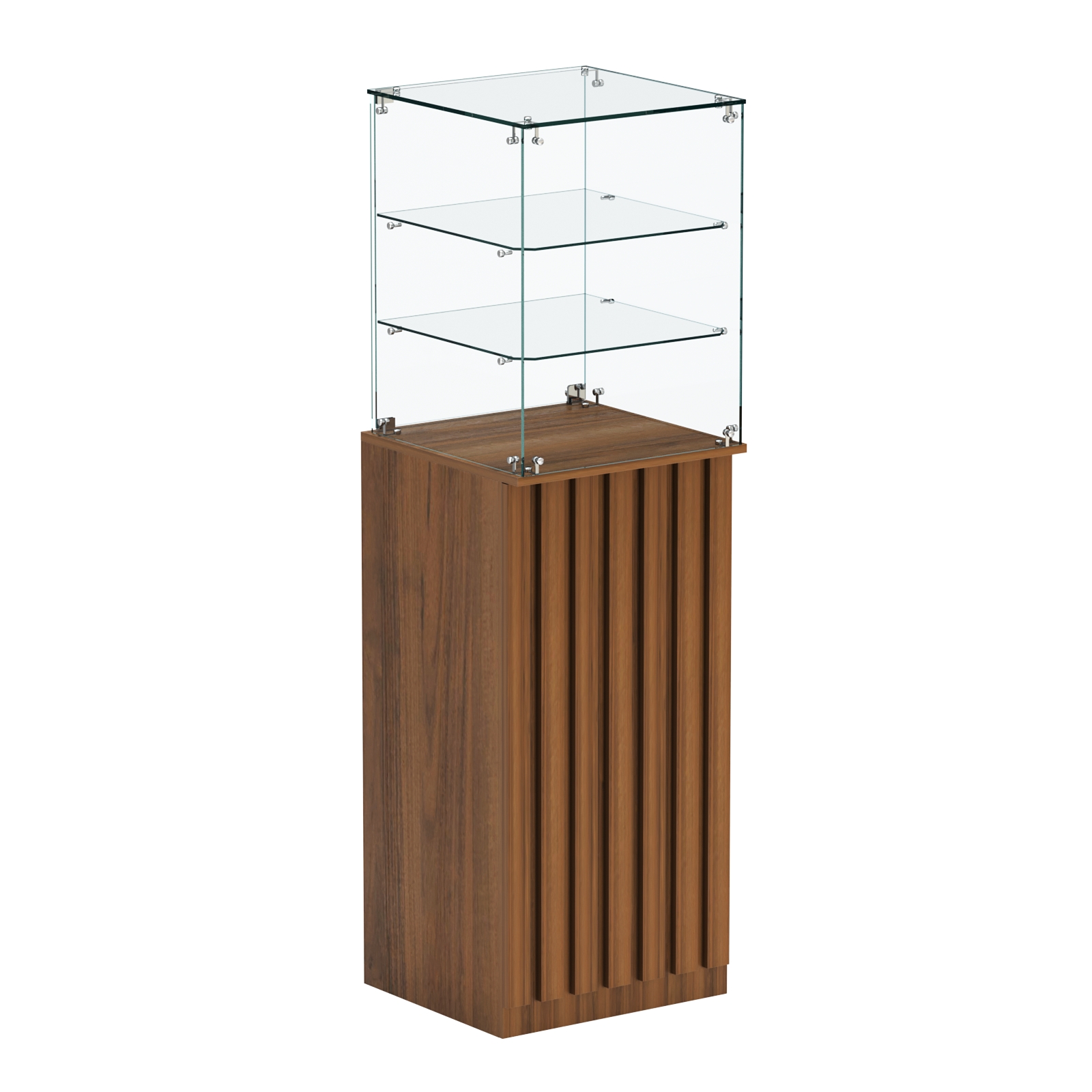 Торговый прилавок высокий квадратный с планками и двумя полками серии ПРИЛИВ №13 Орех