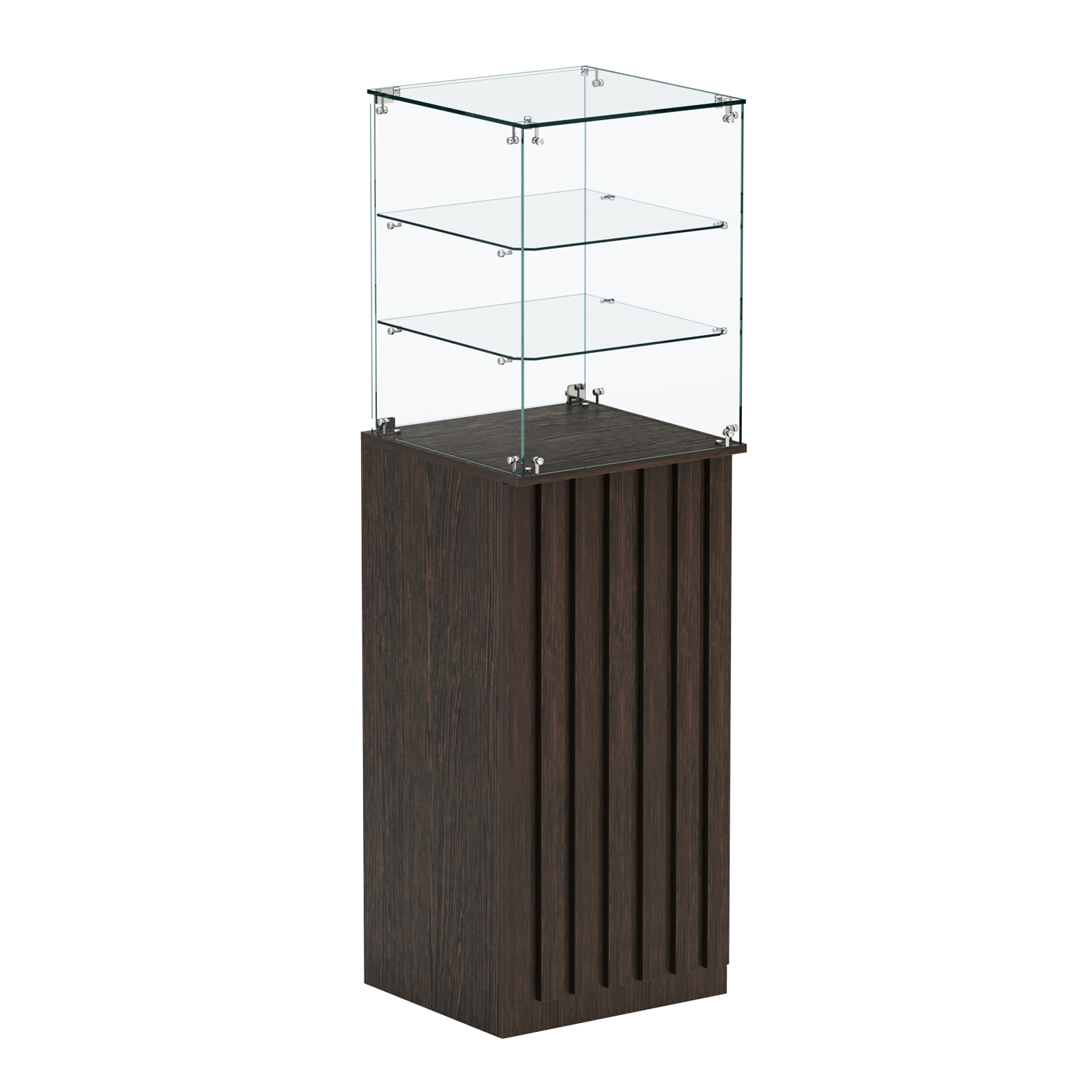 Торговый прилавок высокий квадратный с планками и двумя полками серии ПРИЛИВ №13 Дуб Венге