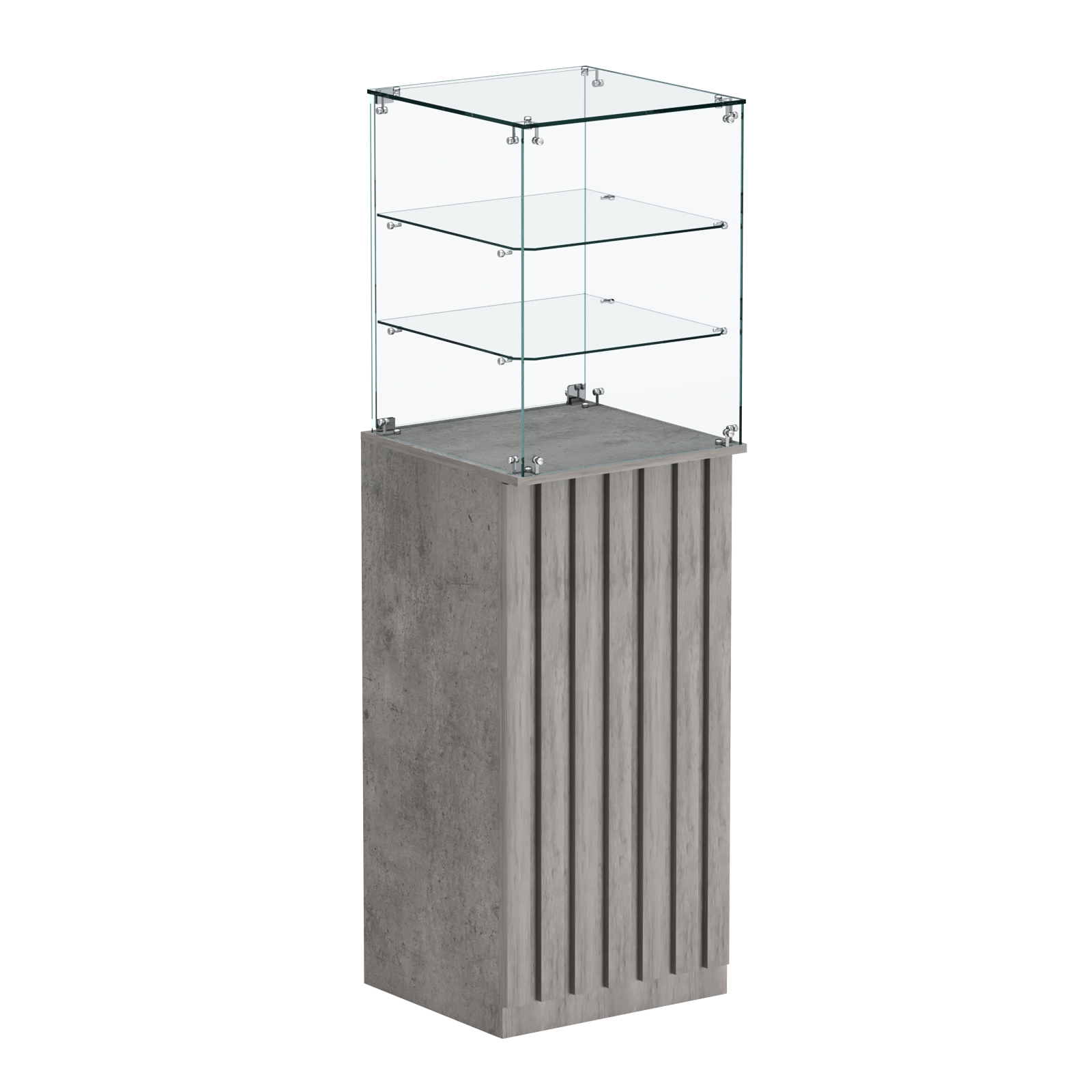 Торговый прилавок высокий квадратный с планками и двумя полками серии ПРИЛИВ №13 Бетон Чикаго светло-серый F186 ST9