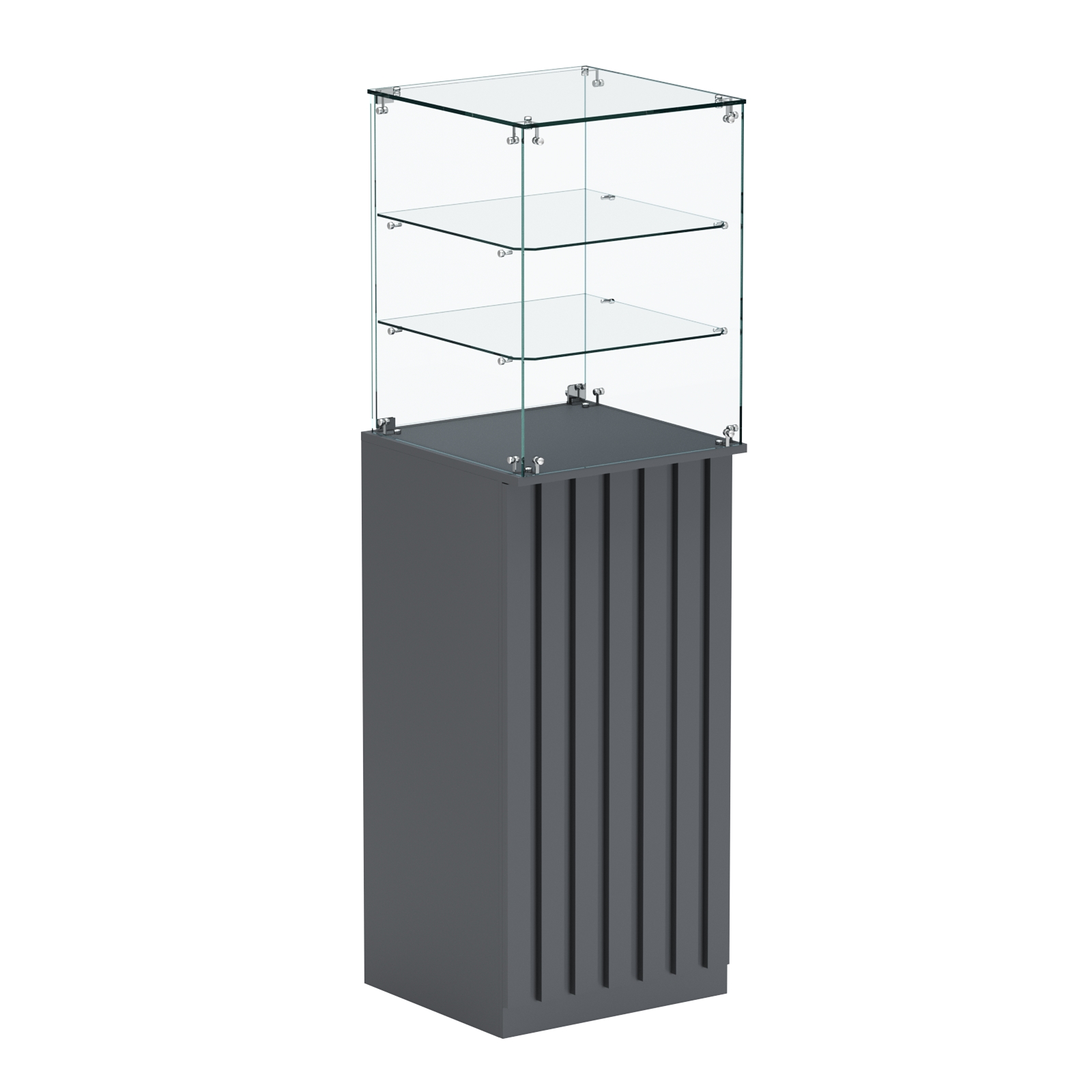 Торговый прилавок высокий квадратный с планками и двумя полками серии ПРИЛИВ №13 Темно-Серый