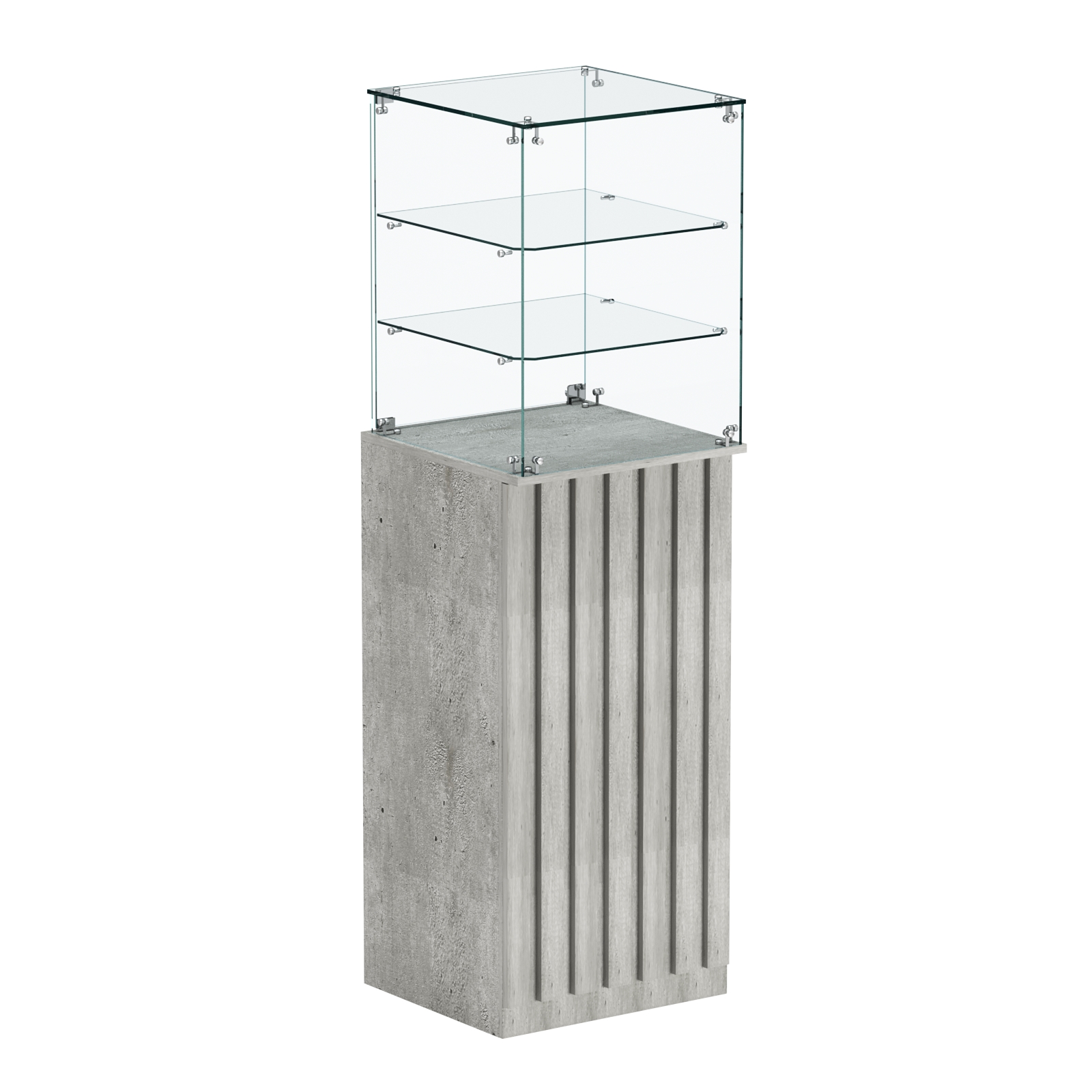 Торговый прилавок высокий квадратный с планками и двумя полками серии ПРИЛИВ №13 Метрополитан Грей