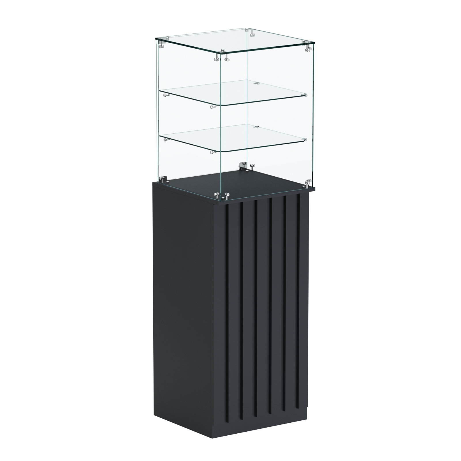 Торговый прилавок высокий квадратный с планками и двумя полками серии ПРИЛИВ №13 Антрацит