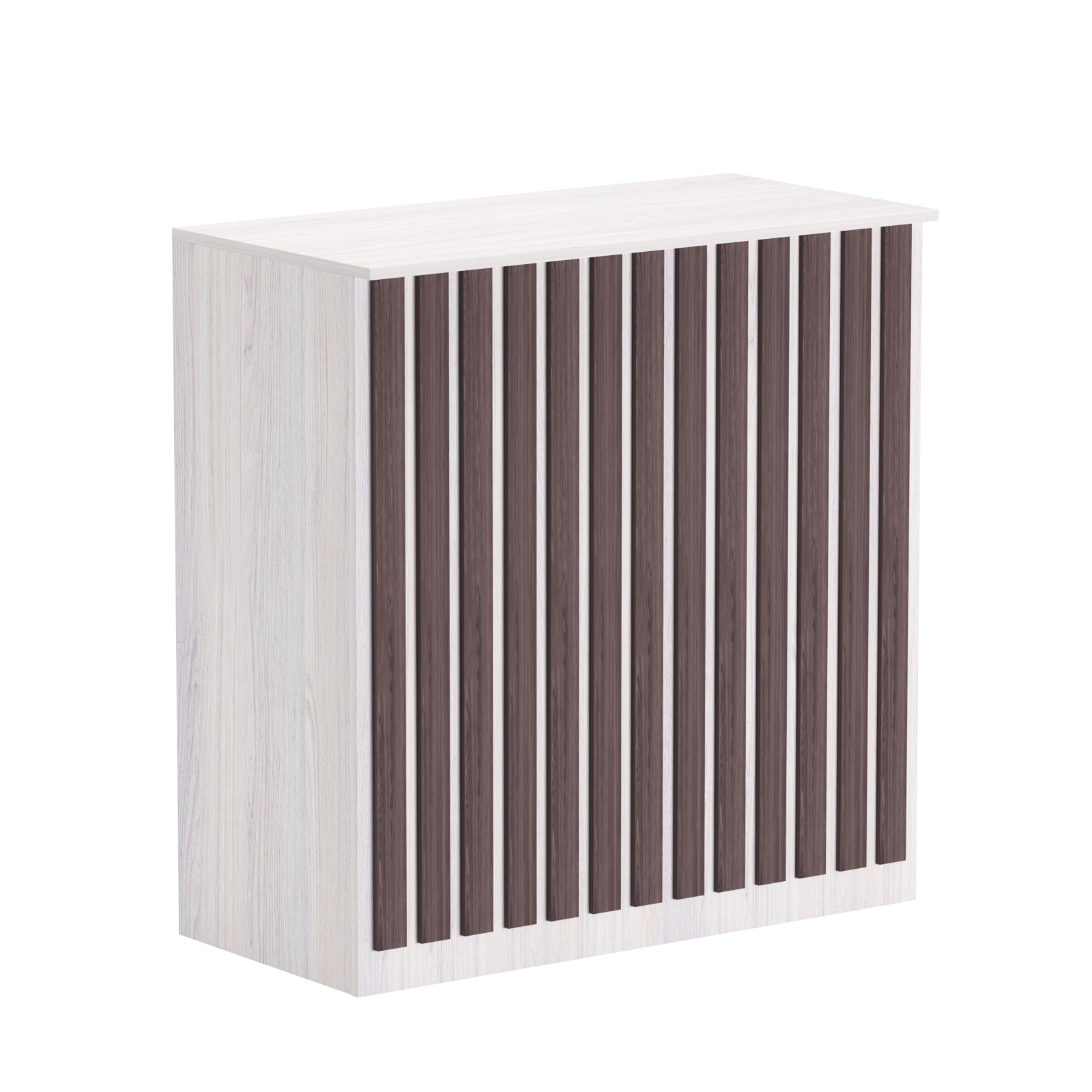 Торговый стол-прилавок широкий с планками серии ПРИЛИВ №20 Ясень Анкор светлый + Ясень Анкор темный