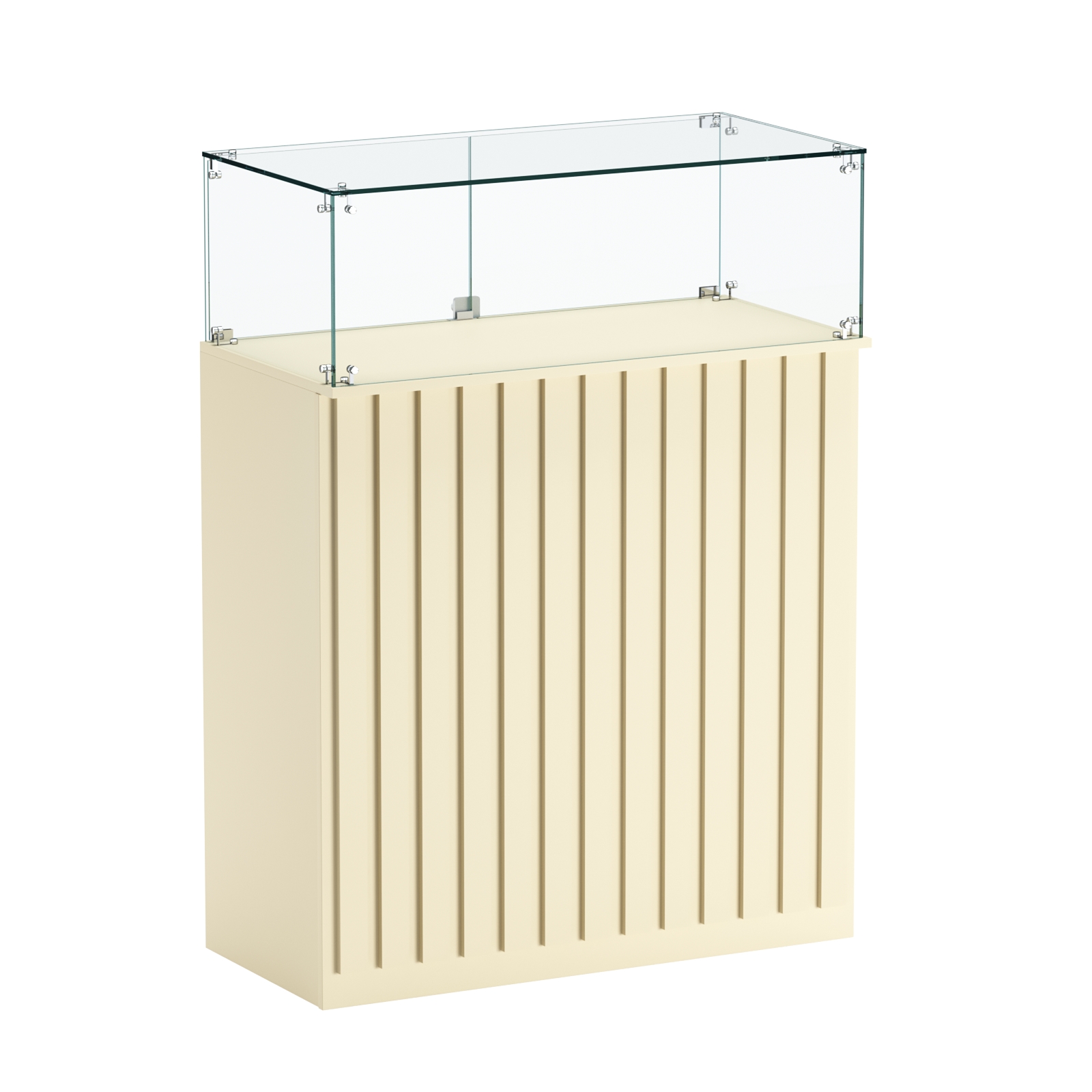 Торговый прилавок прямоугольный с планками и стеклянным колпаком ПРИЛИВ №1 Крем Вайс