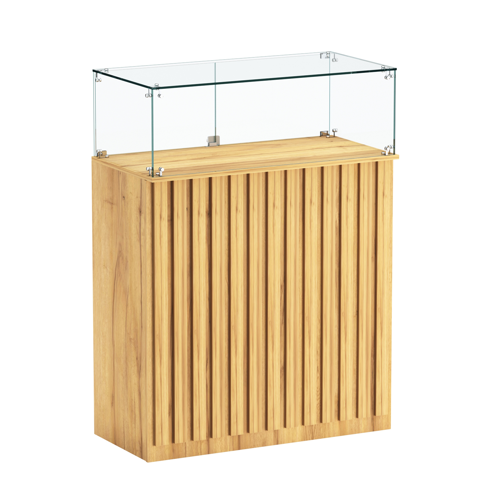 Торговый прилавок прямоугольный с планками и стеклянным колпаком ПРИЛИВ №1 Дуб Золотистый