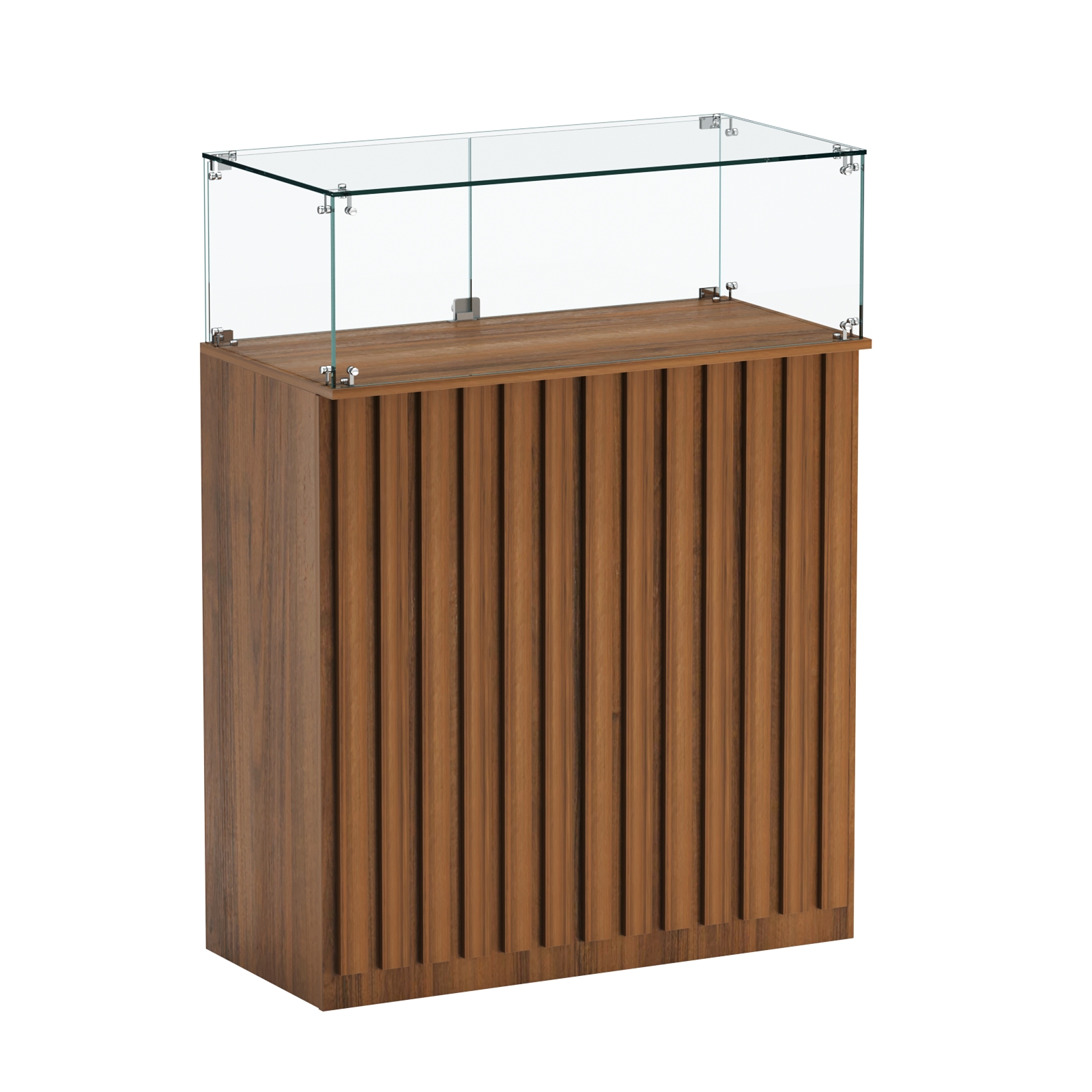 Торговый прилавок прямоугольный с планками и стеклянным колпаком ПРИЛИВ №1 Орех