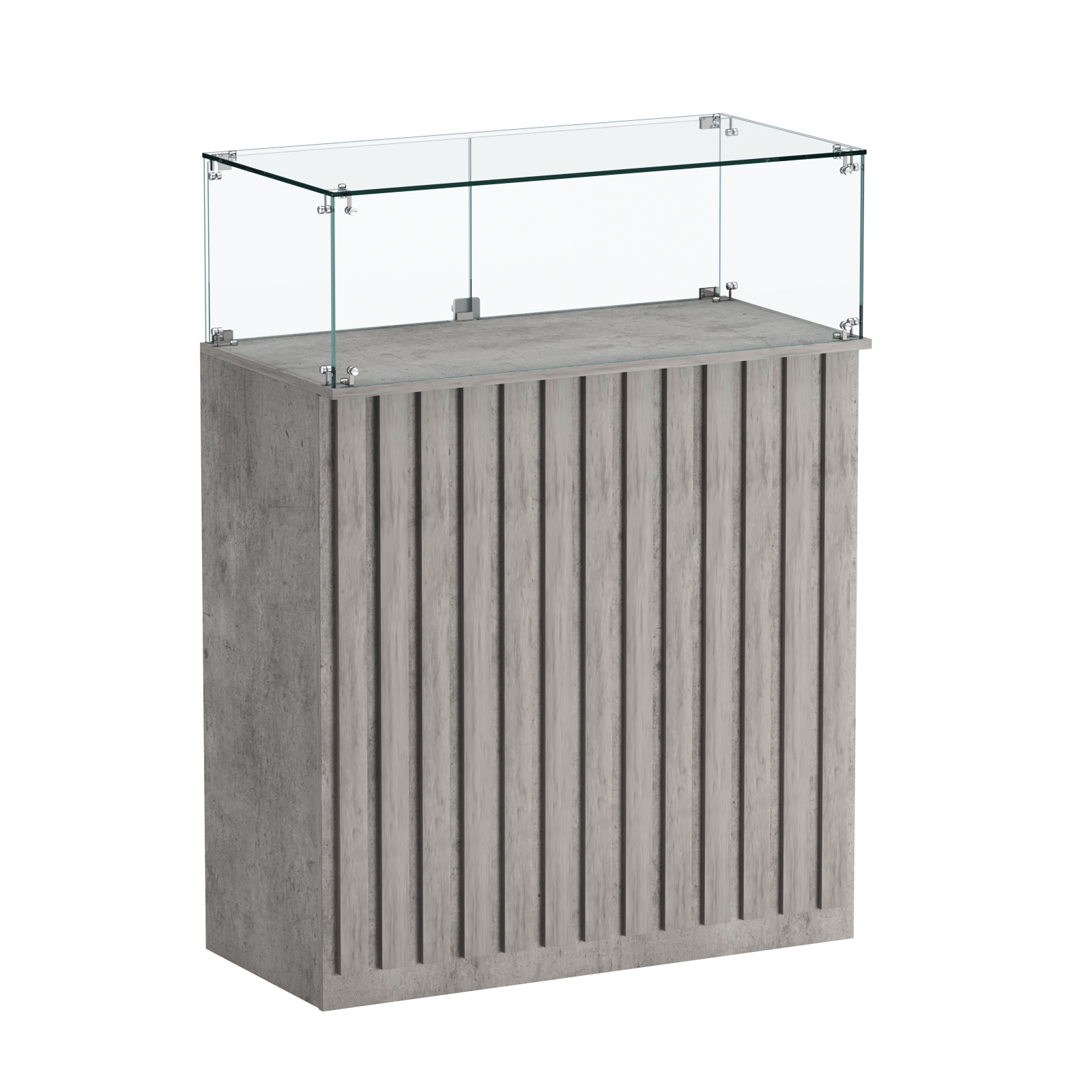 Торговый прилавок прямоугольный с планками и стеклянным колпаком ПРИЛИВ №1 Бетон Чикаго светло-серый F186 ST9