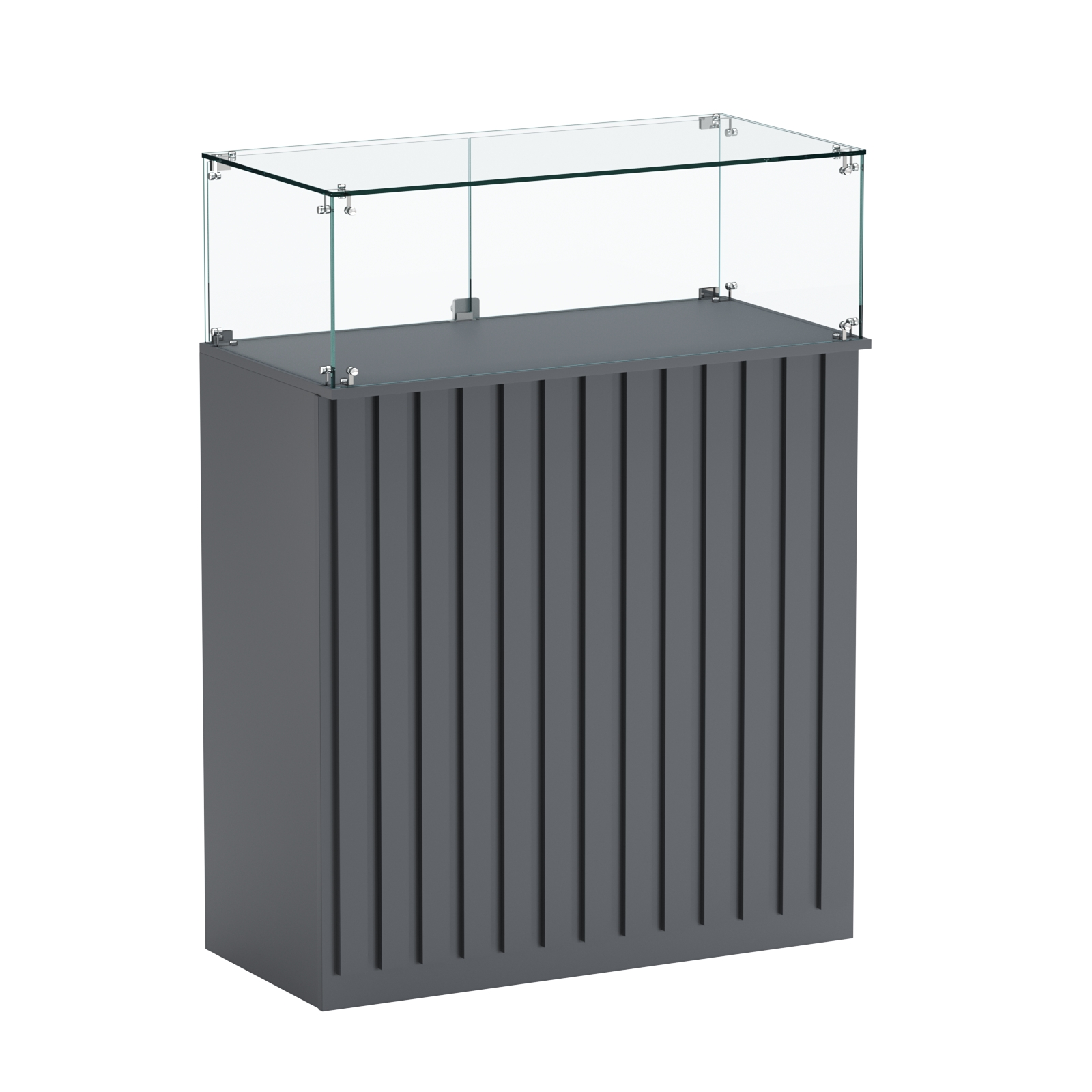 Торговый прилавок прямоугольный с планками и стеклянным колпаком ПРИЛИВ №1 Темно-Серый