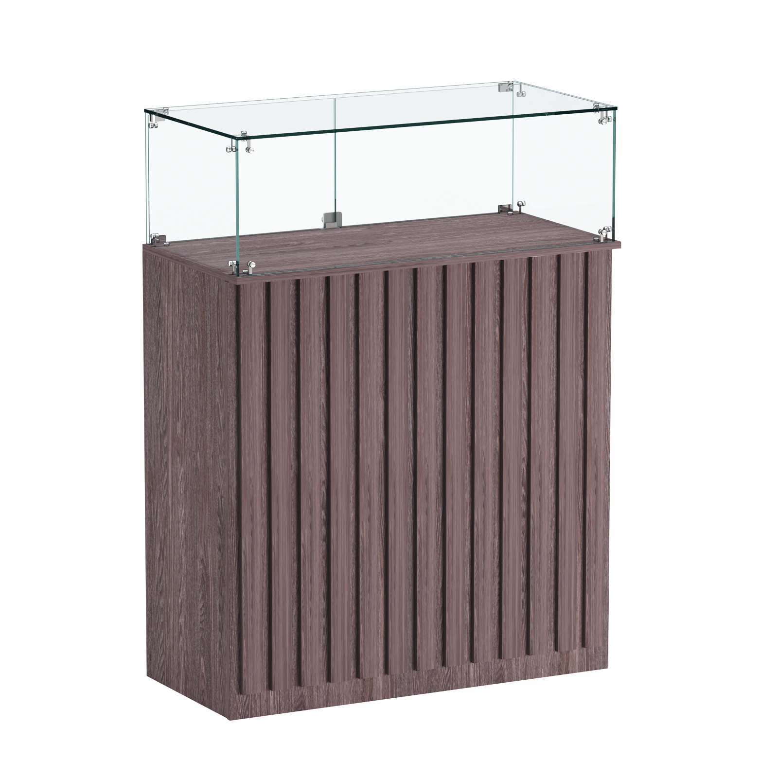 Торговый прилавок прямоугольный с планками и стеклянным колпаком ПРИЛИВ №1 Ясень Анкор темный