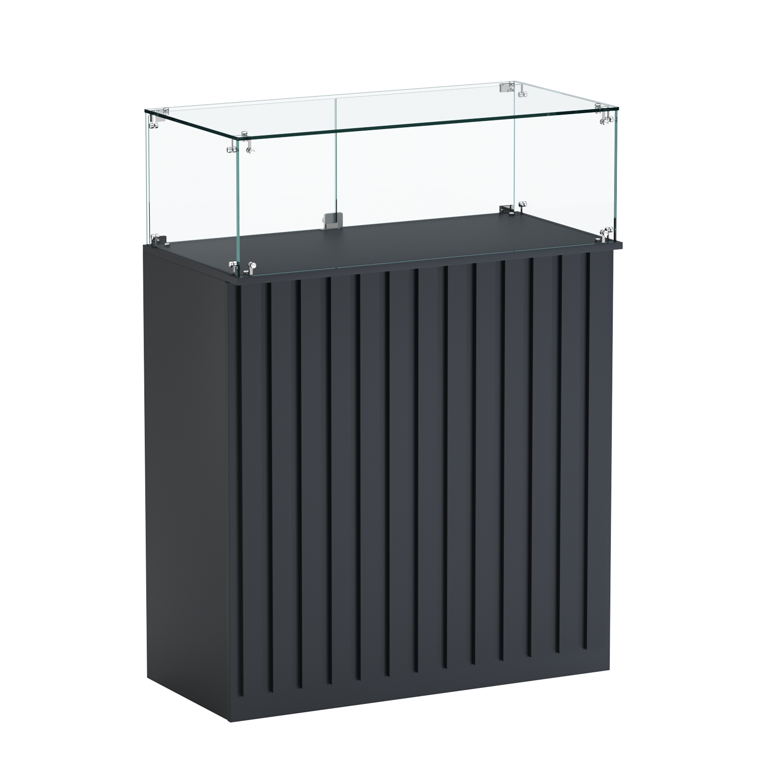 Торговый прилавок прямоугольный с планками и стеклянным колпаком ПРИЛИВ №1 Антрацит