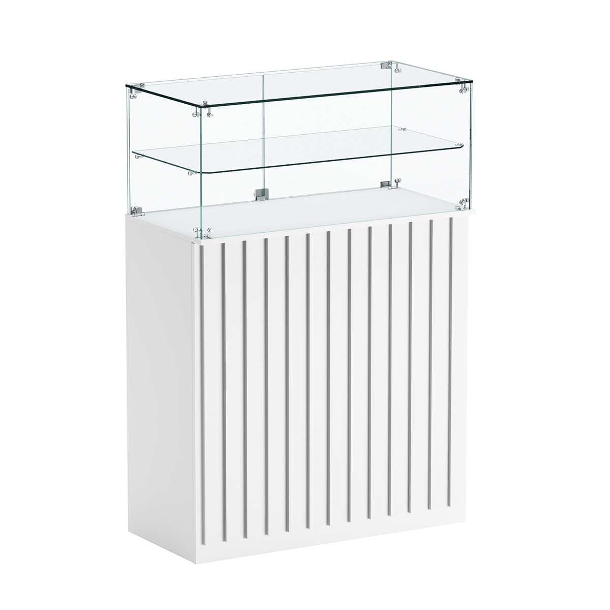 Торговый прилавок прямоугольный с планками и одной полкой ПРИЛИВ №2 Белый