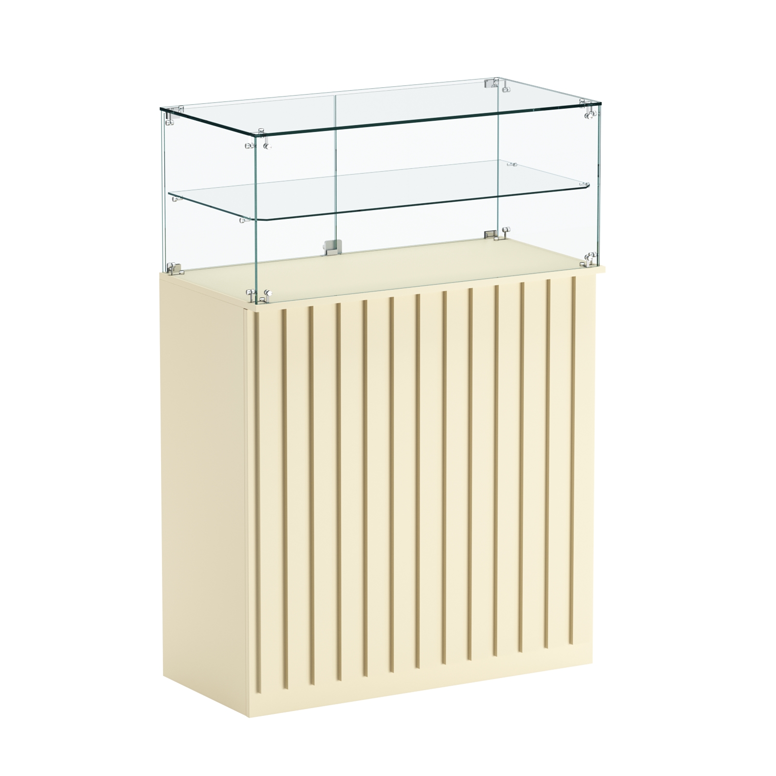 Торговый прилавок прямоугольный с планками и одной полкой ПРИЛИВ №2 Крем Вайс