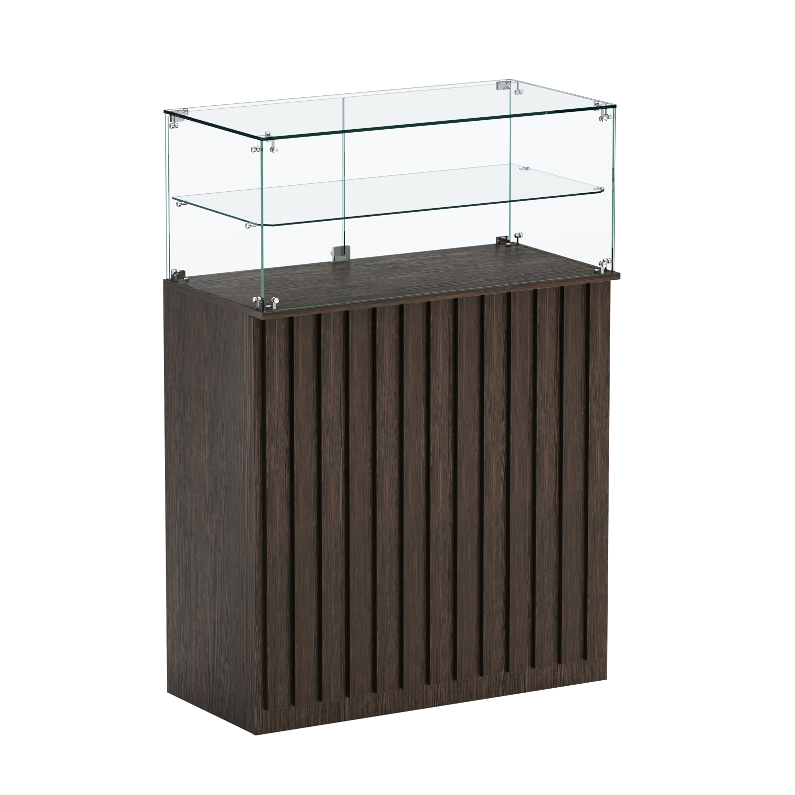 Торговый прилавок прямоугольный с планками и одной полкой ПРИЛИВ №2 Дуб Венге