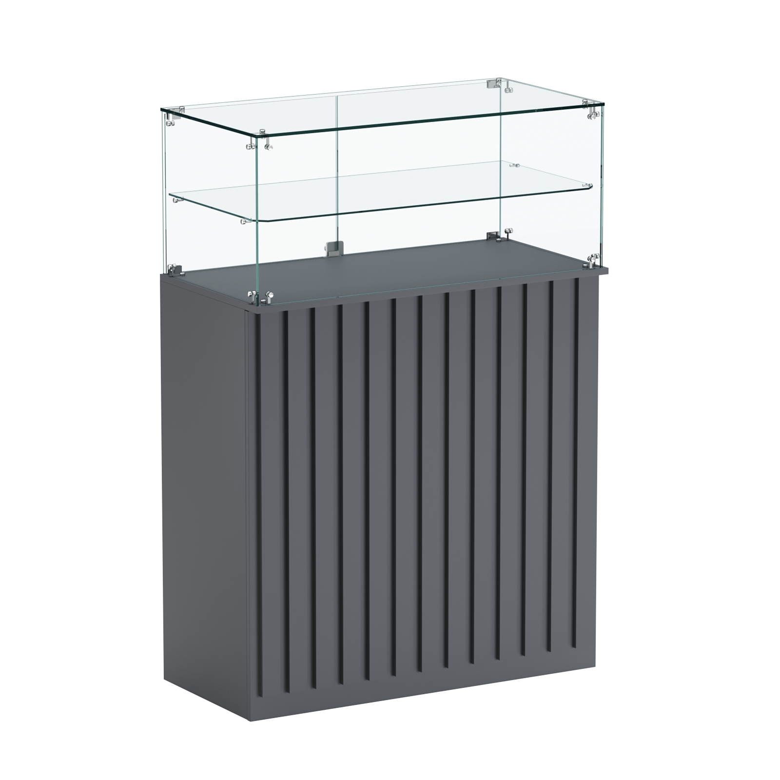 Торговый прилавок прямоугольный с планками и одной полкой ПРИЛИВ №2 Темно-Серый