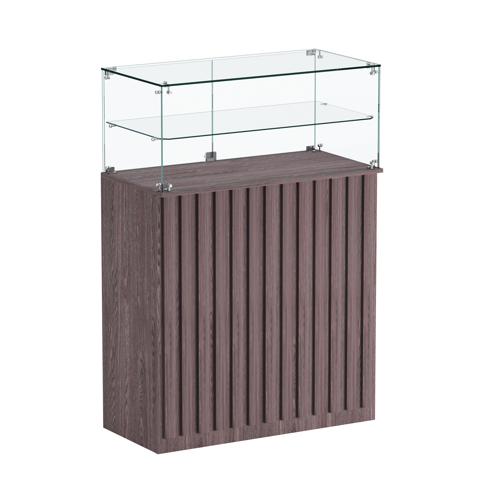 Торговый прилавок прямоугольный с планками и одной полкой ПРИЛИВ №2 Ясень Анкор темный