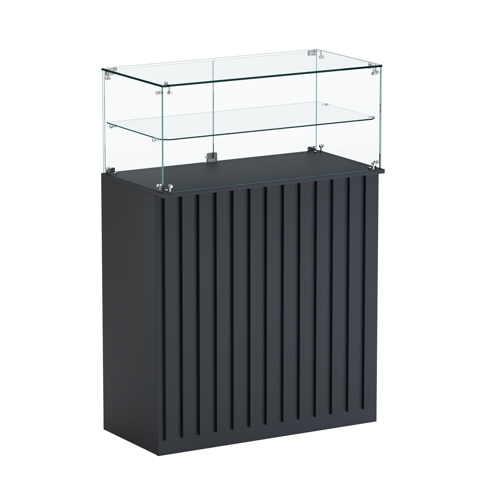 Торговый прилавок прямоугольный с планками и одной полкой ПРИЛИВ №2 Антрацит