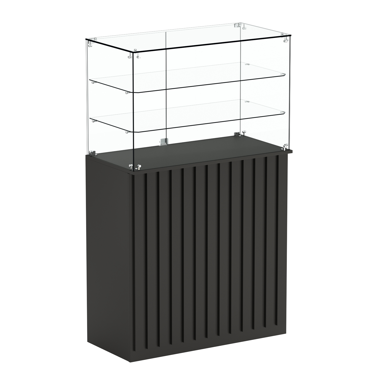 Торговый прилавок прямоугольный с планками и двумя полками ПРИЛИВ №3 Черный