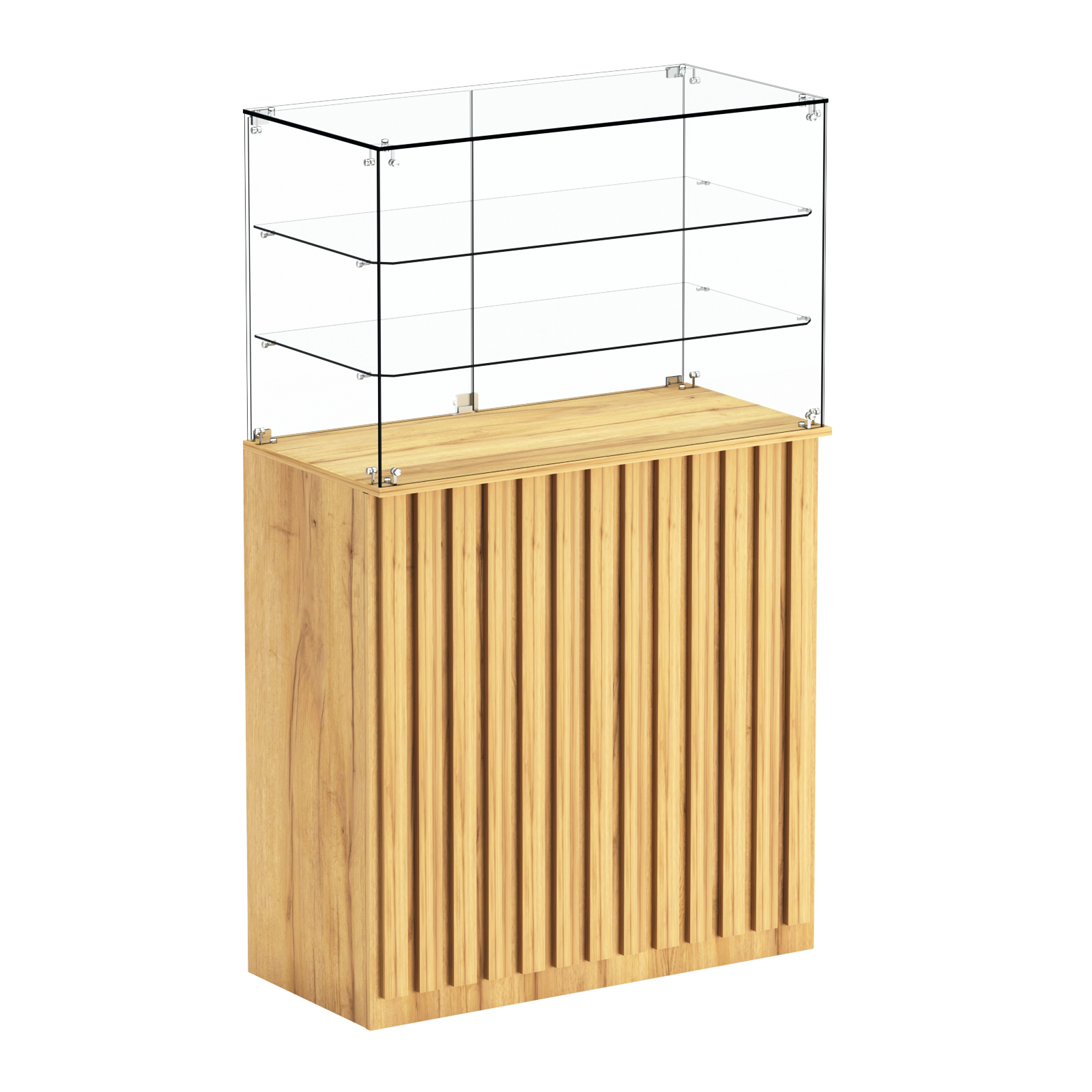 Торговый прилавок прямоугольный с планками и двумя полками ПРИЛИВ №3 Дуб Золотистый