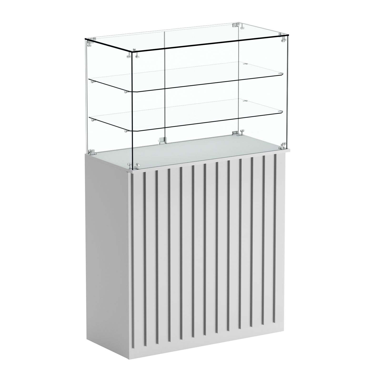 Торговый прилавок прямоугольный с планками и двумя полками ПРИЛИВ №3 Серый