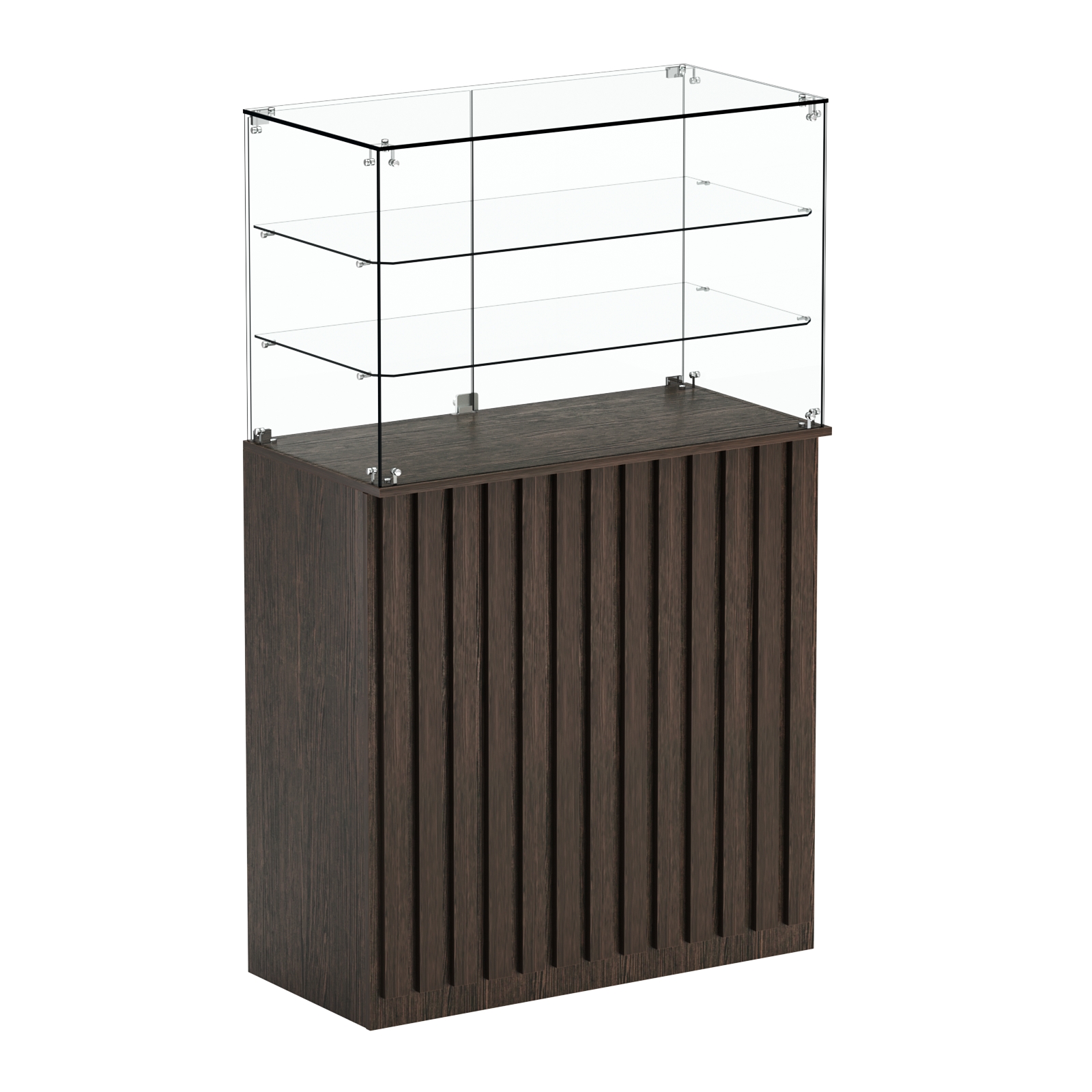 Торговый прилавок прямоугольный с планками и двумя полками ПРИЛИВ №3 Дуб Венге