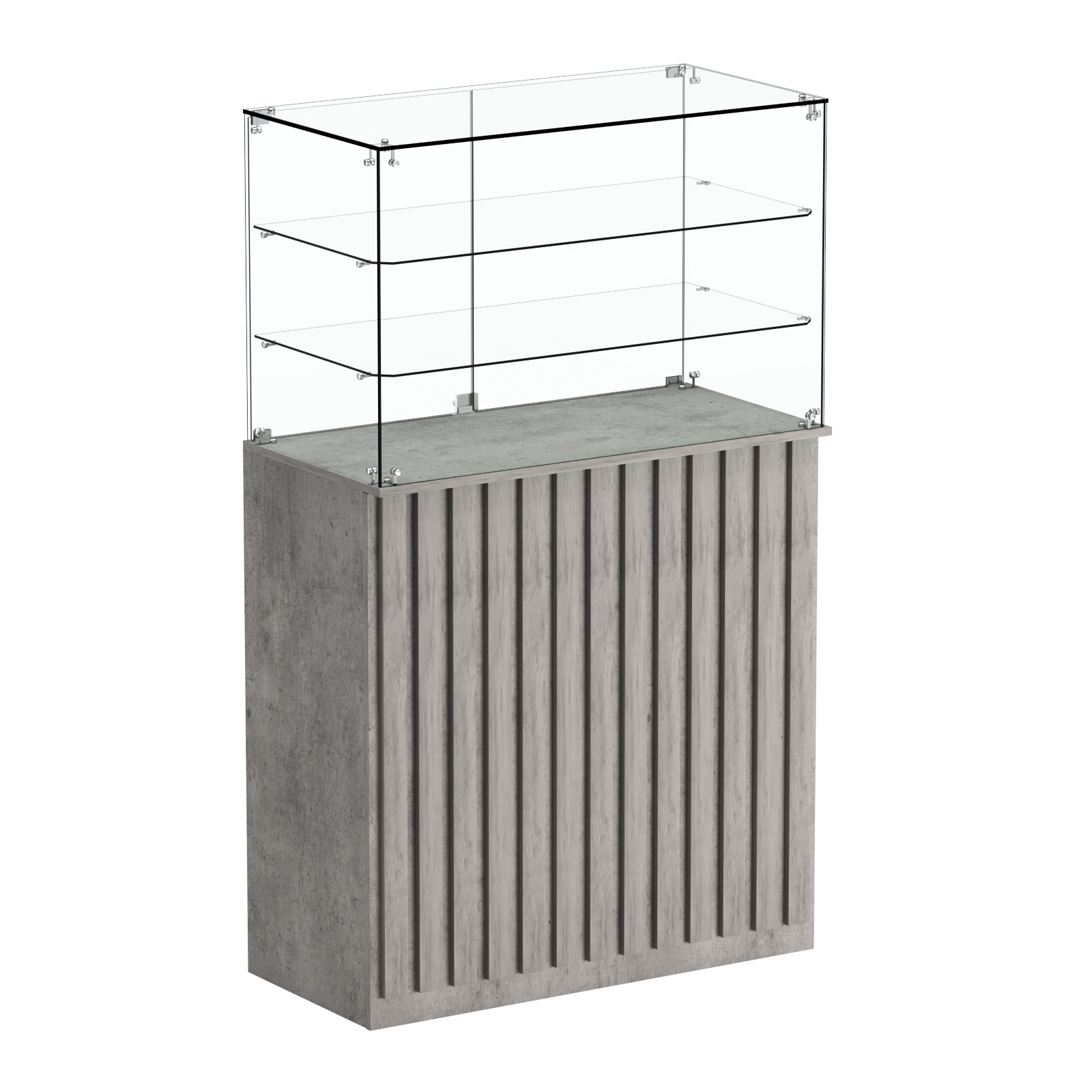 Торговый прилавок прямоугольный с планками и двумя полками ПРИЛИВ №3 Бетон Чикаго светло-серый F186 ST9