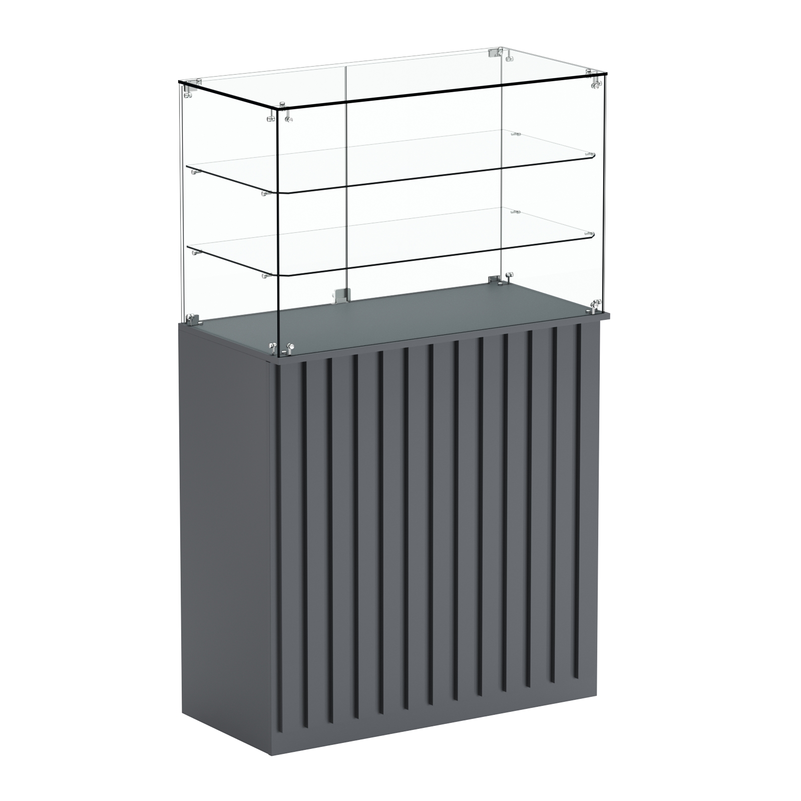 Торговый прилавок прямоугольный с планками и двумя полками ПРИЛИВ №3 Темно-Серый